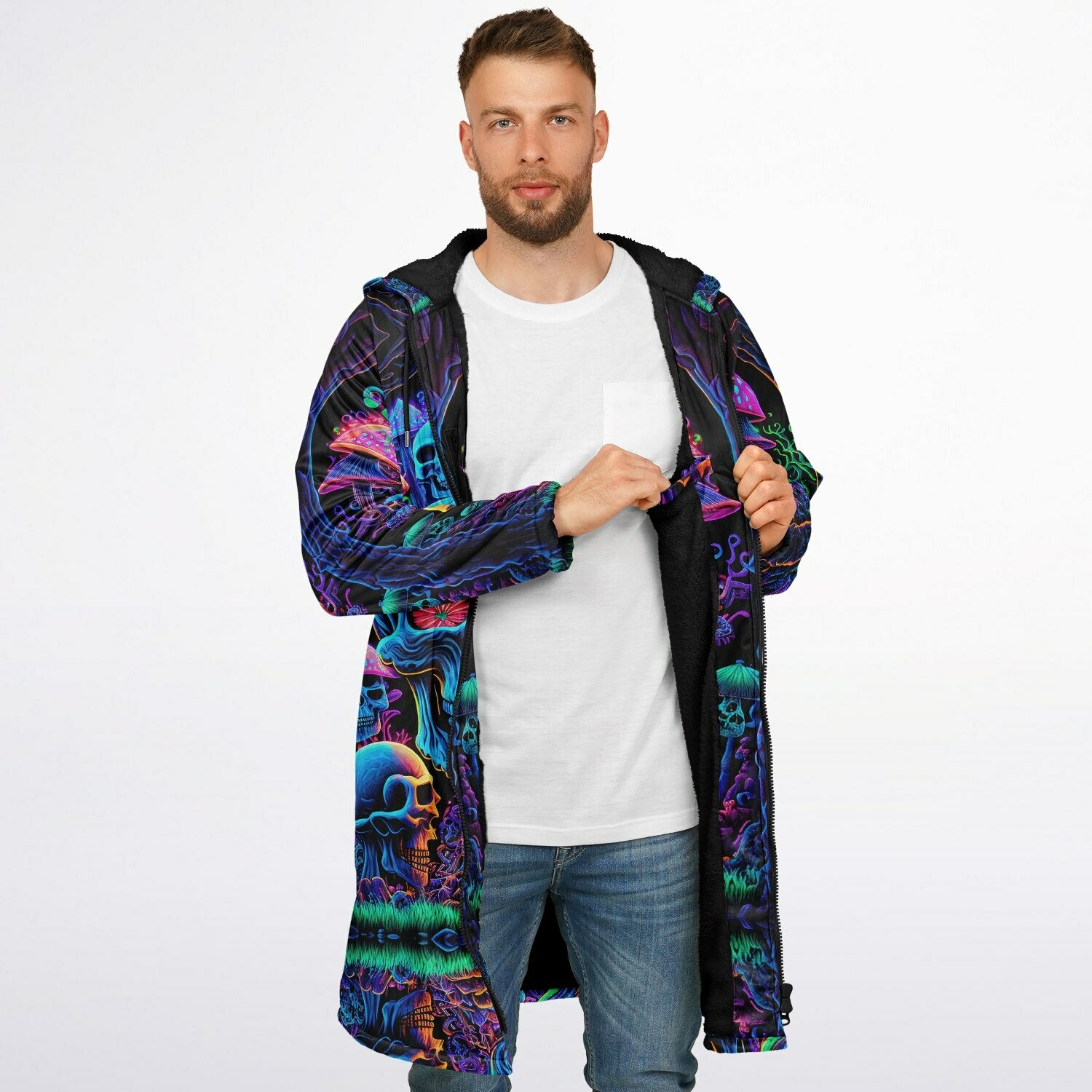 Psychedelic Skull Sanctuary Zipper Plush Cloak