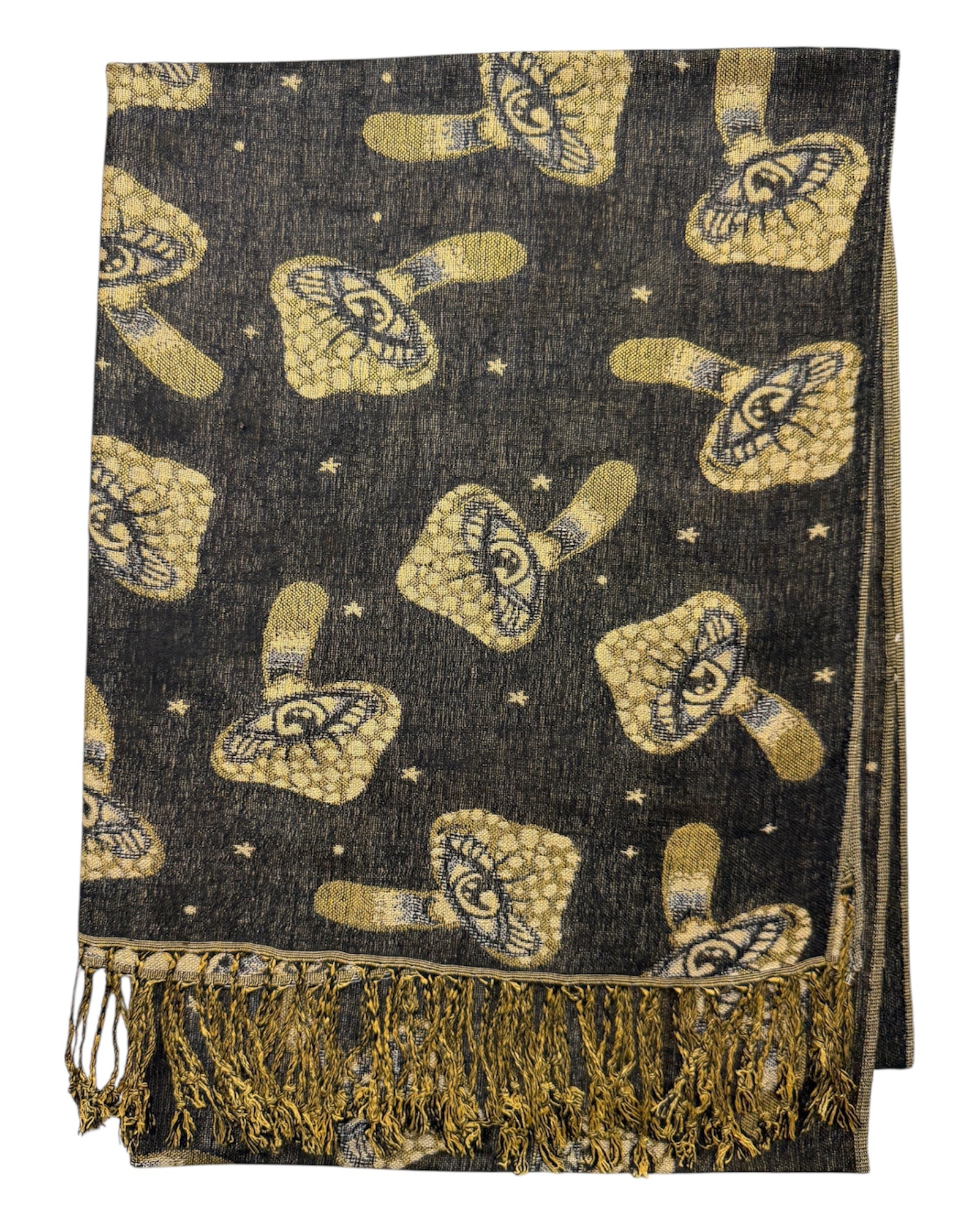 Black & Tan Reversible Mushroom Eyes Rave Pashmina