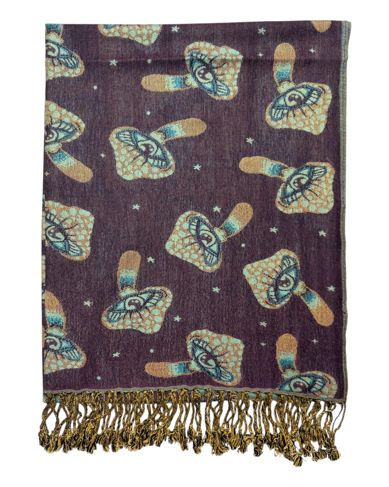 Navy & Teal Reversible Mushroom Eyes Rave Pashmina