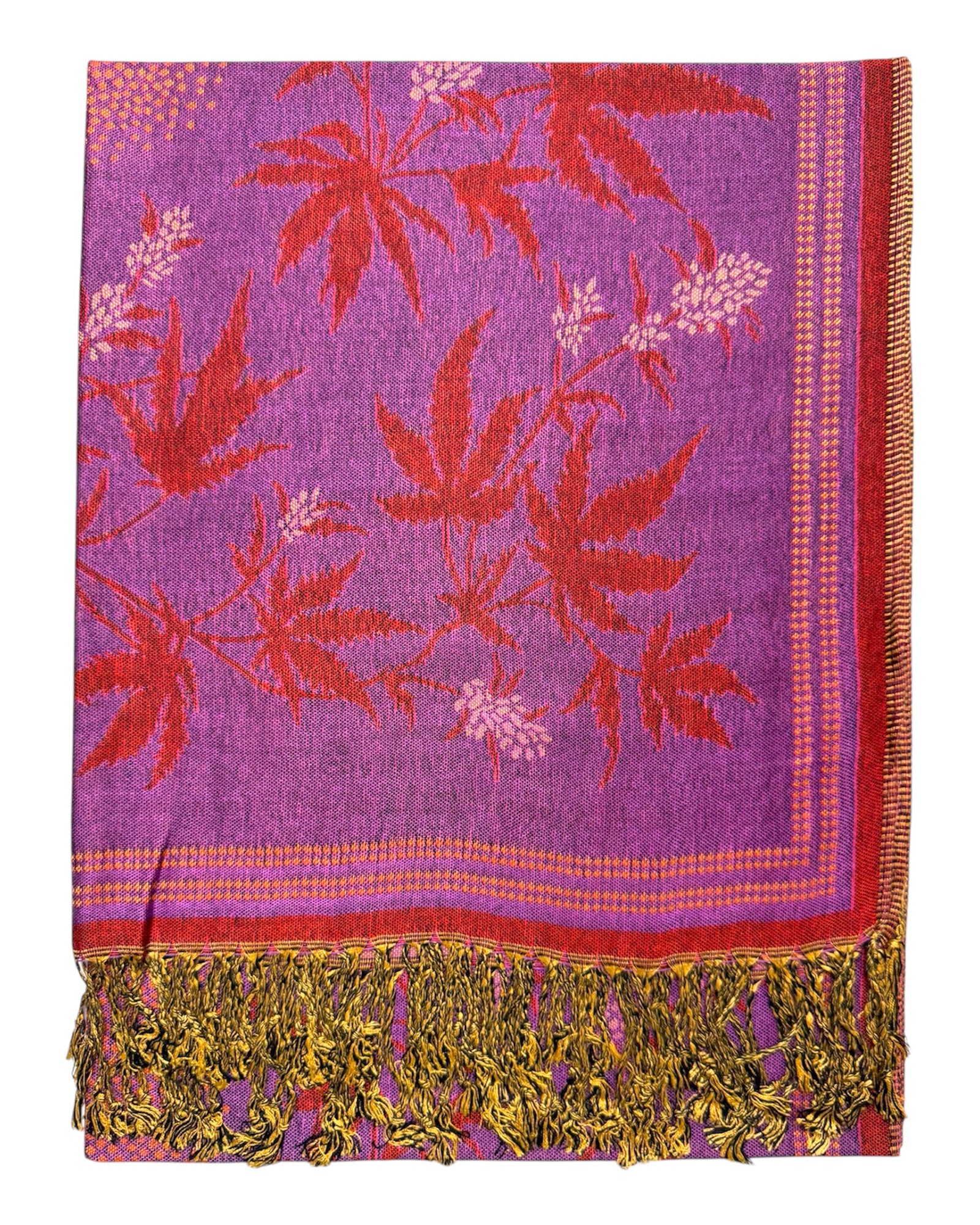 Purple side of blaze reversible rave pashmina with leaf design