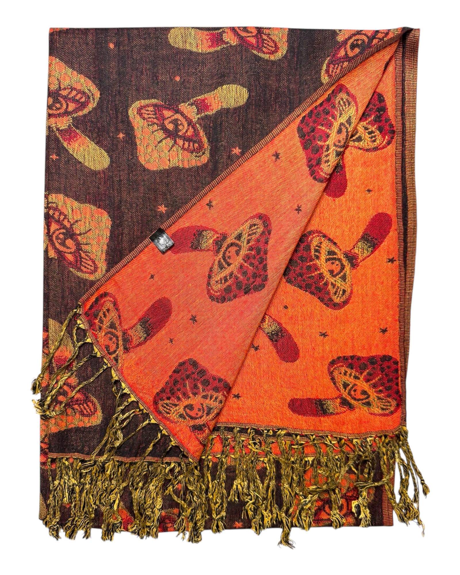 Black & Orange Reversible Mushroom Eyes Rave Pashmina