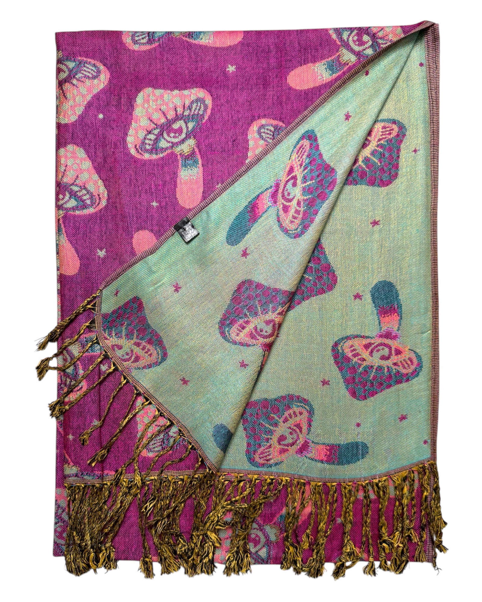 Purple & Teal Reversible Mushroom Eyes Rave Pashmina