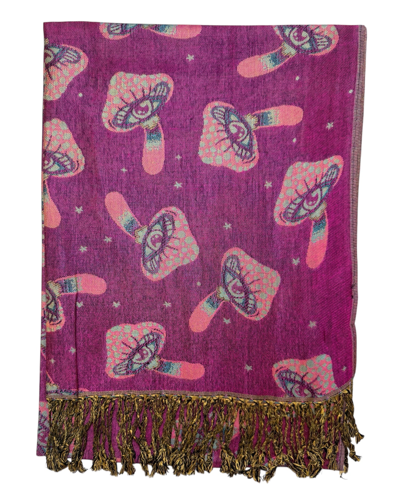 Purple & Teal Reversible Mushroom Eyes Rave Pashmina