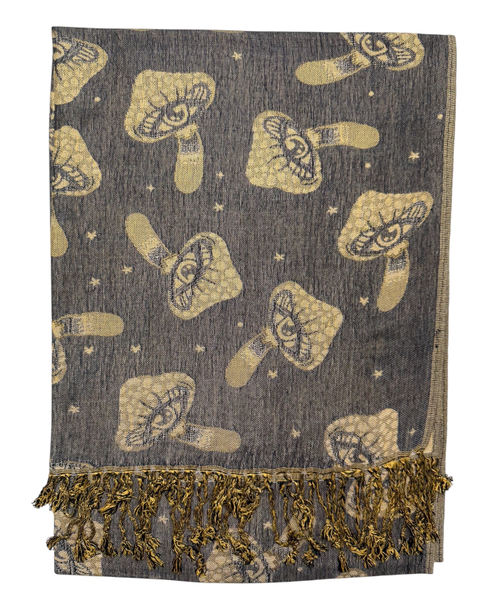Grey & Tan Reversible Mushroom Eyes Rave Pashmina