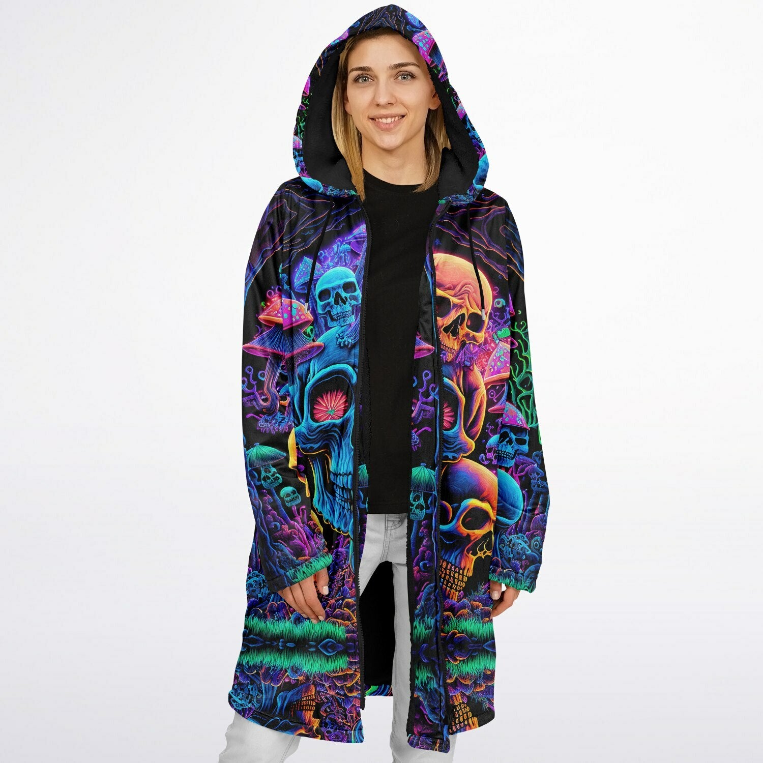 Psychedelic Skull Sanctuary Zipper Plush Cloak