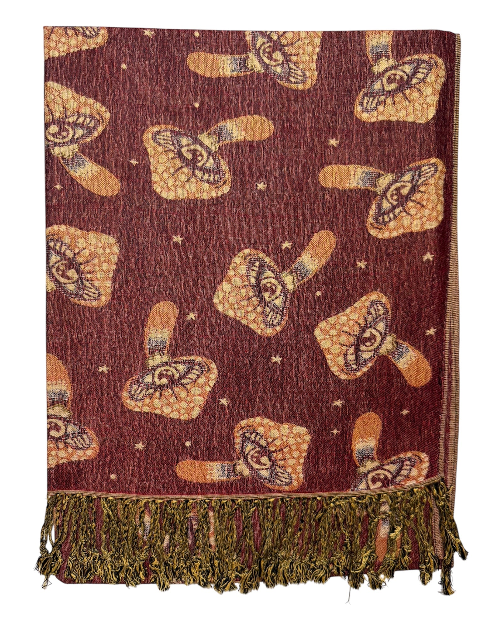 Burgundy & Tan Reversible Mushroom Eyes Rave Pashmina