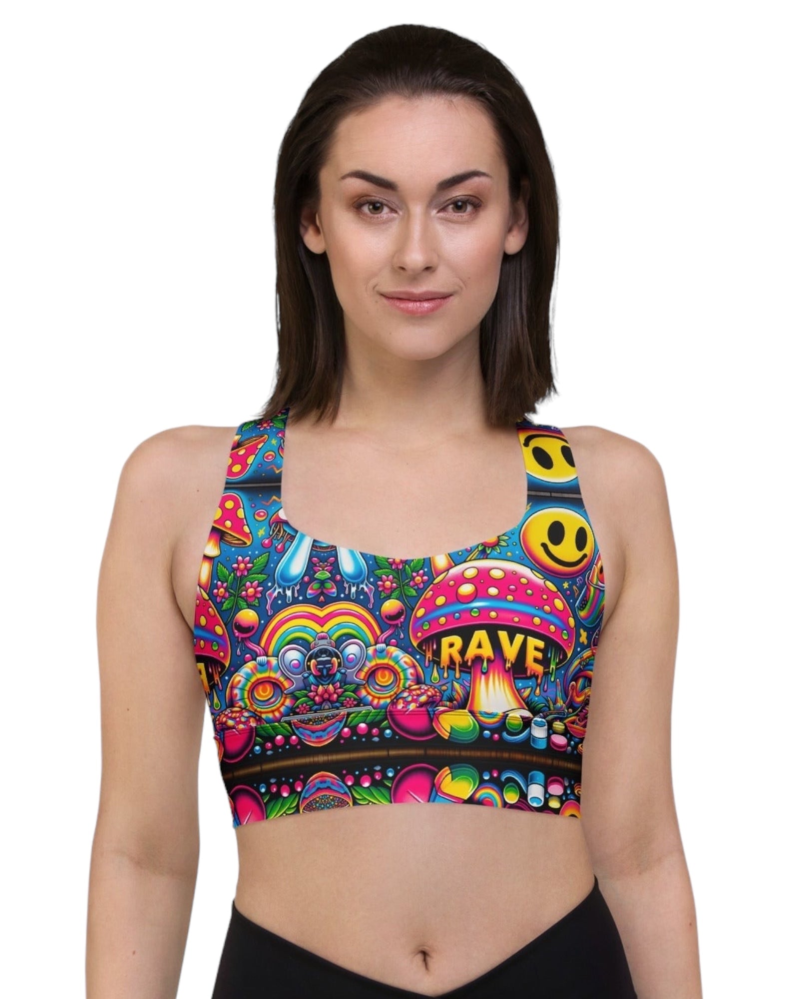 Colorful Butterfly Pattern Longline Sports Bra Compression, No See