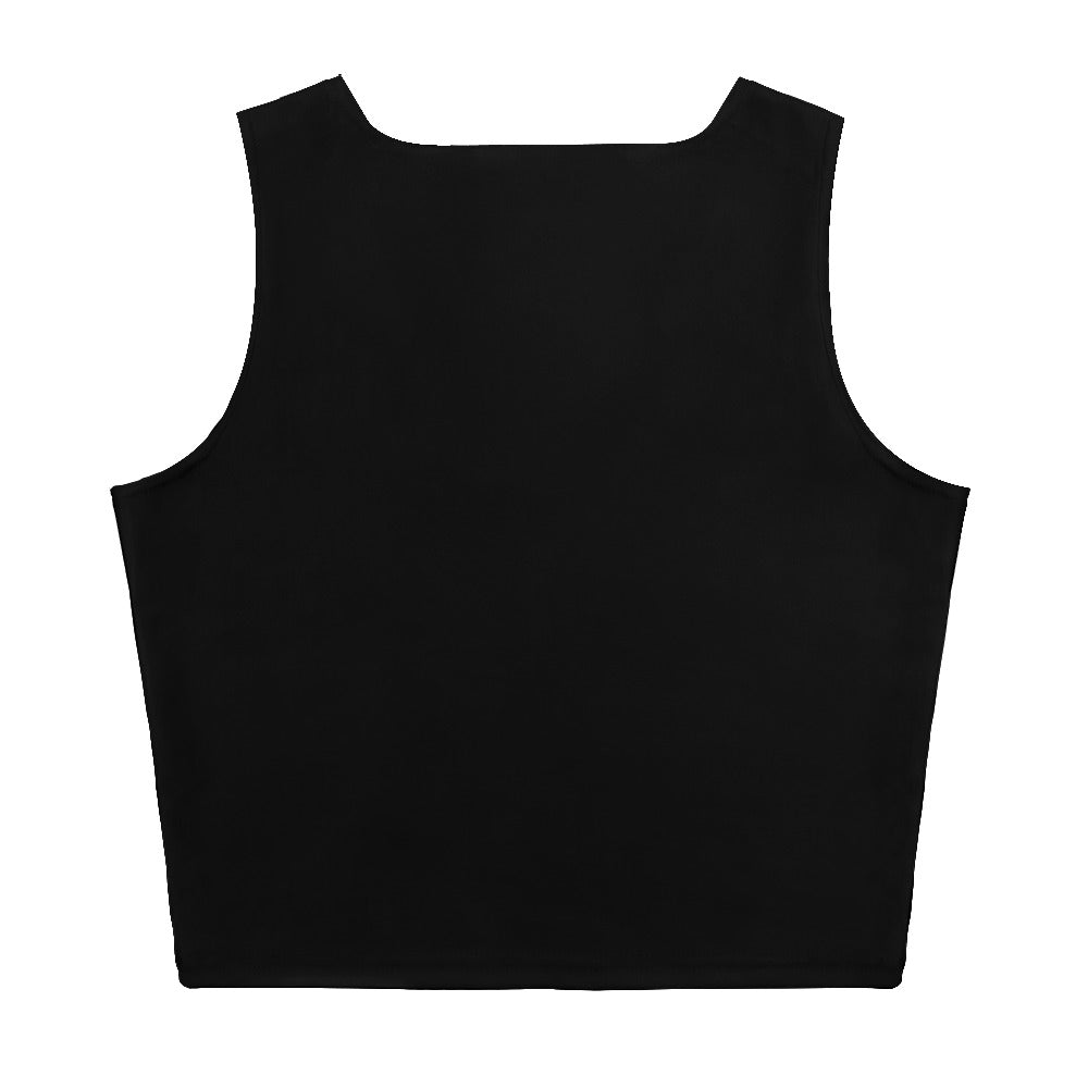 Black Hot cropped tank top, back view, showing plain solid fabric and squared neckline.