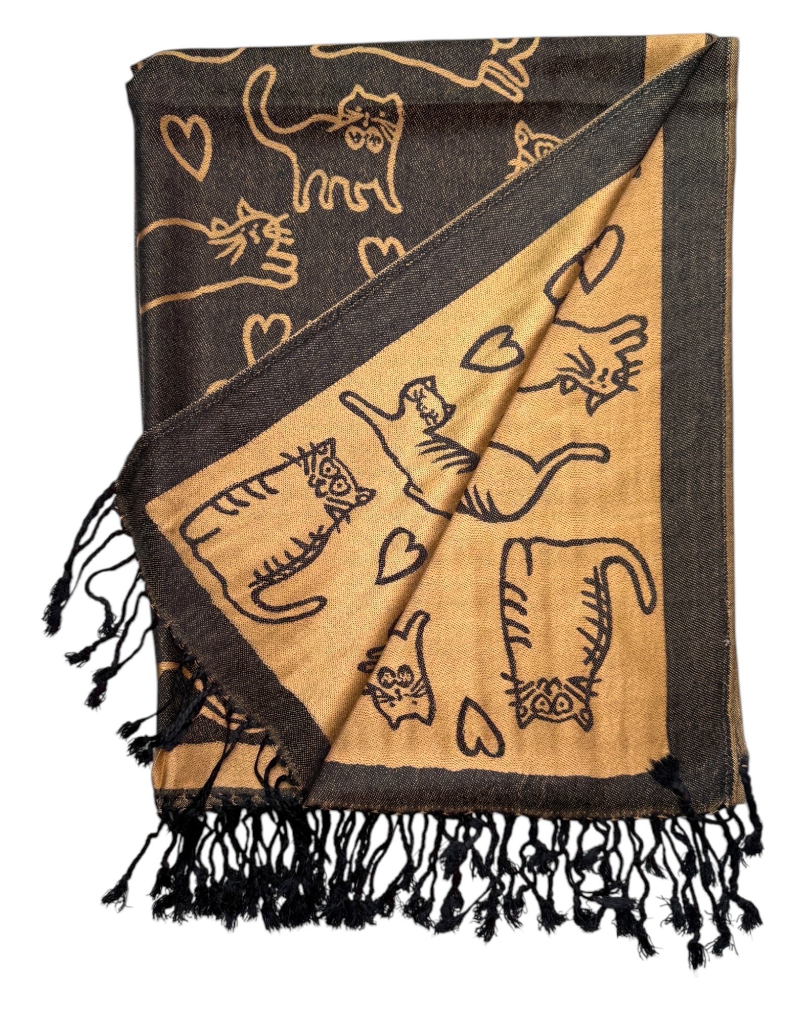 Black & Gold Reversible Cat Rave Pashmina