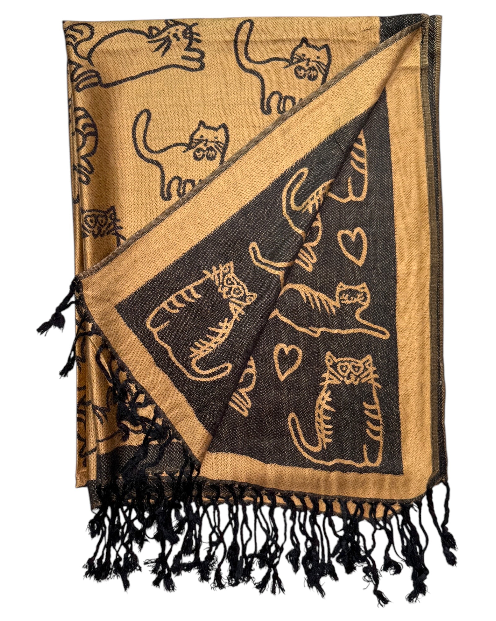 Black & Gold Reversible Cat Rave Pashmina