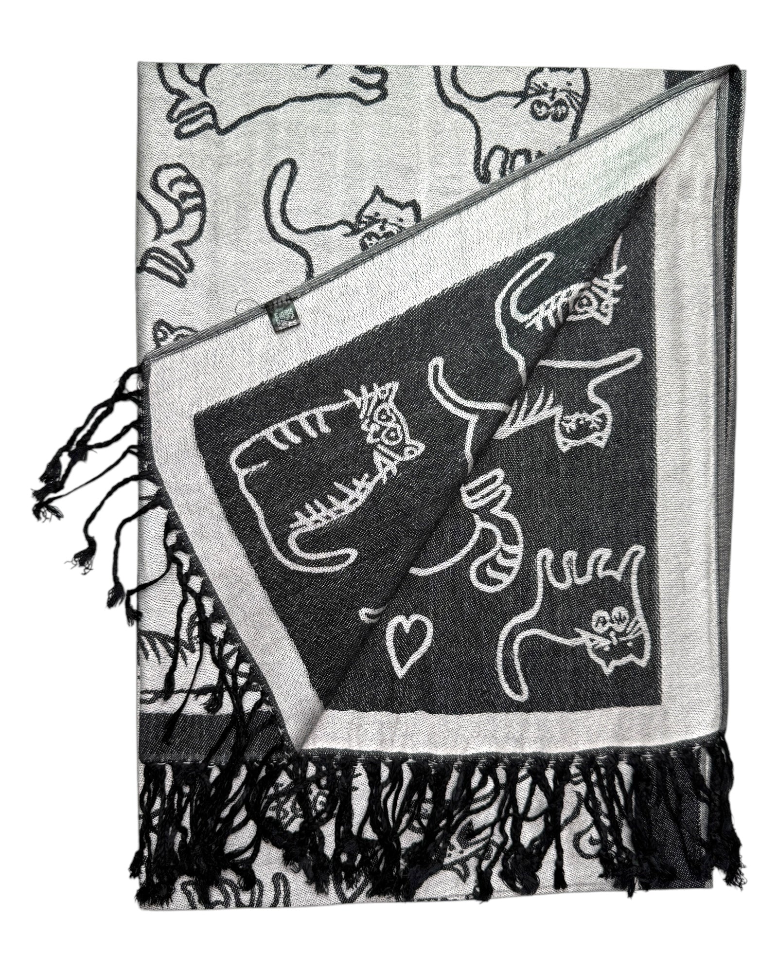 Black & Grey Reversible Cat Rave Pashmina