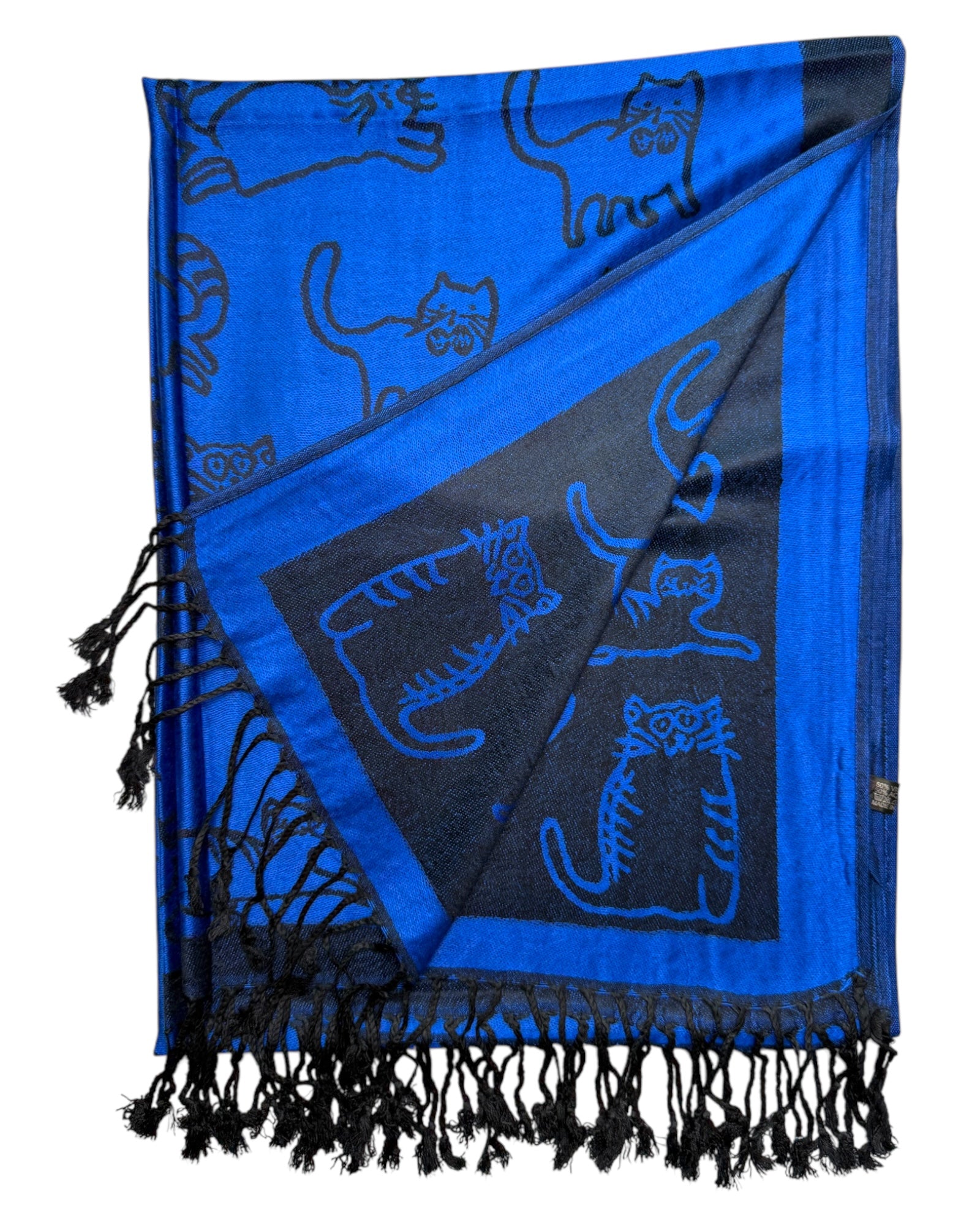 Blue & Black Reversible Cat Rave Pashmina