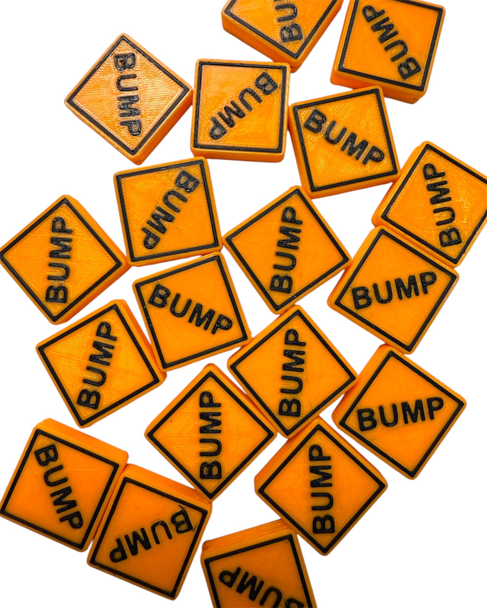 Orange square kandi beads with 'BUMP' text on a white background