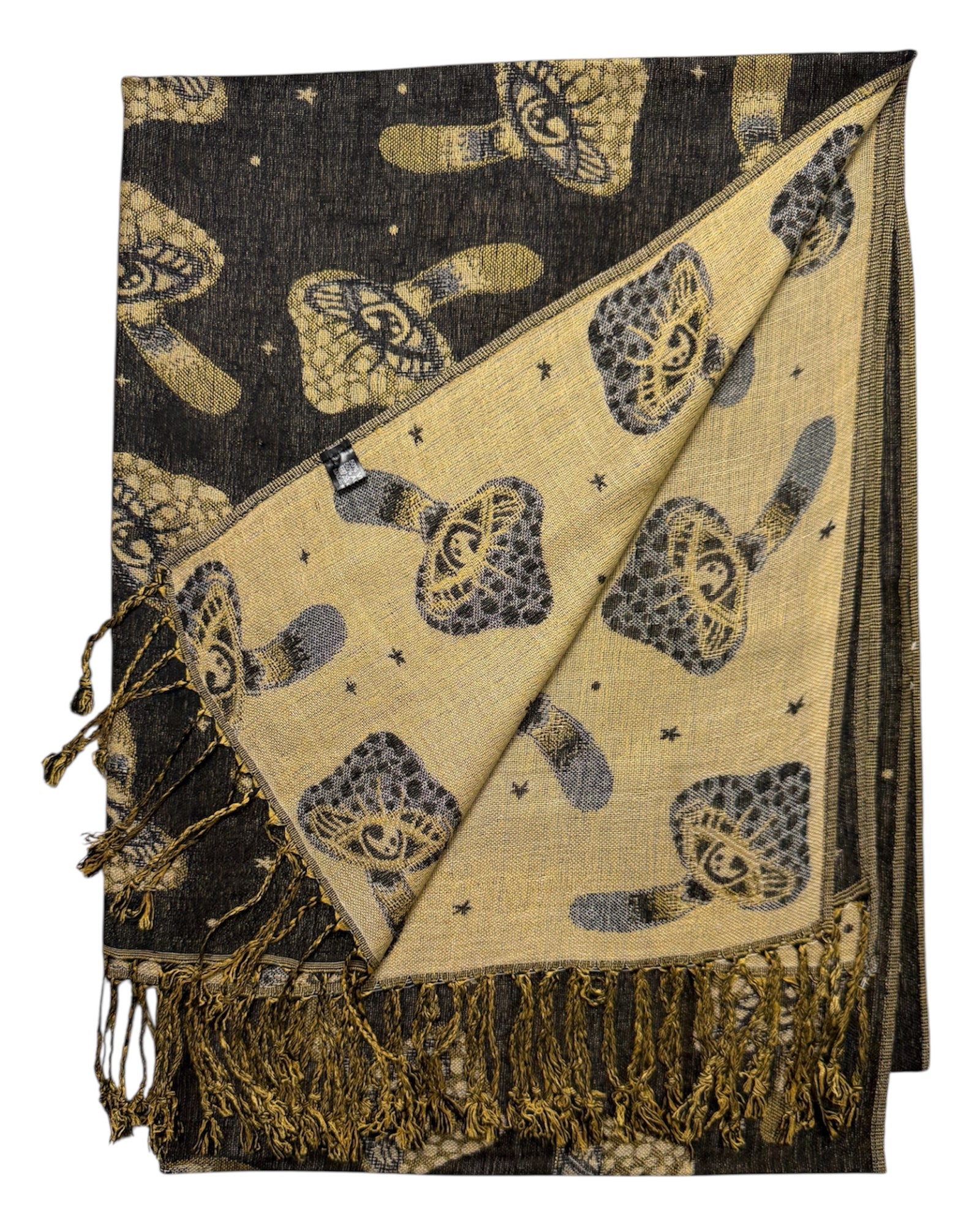 Black & Tan Reversible Mushroom Eyes Rave Pashmina