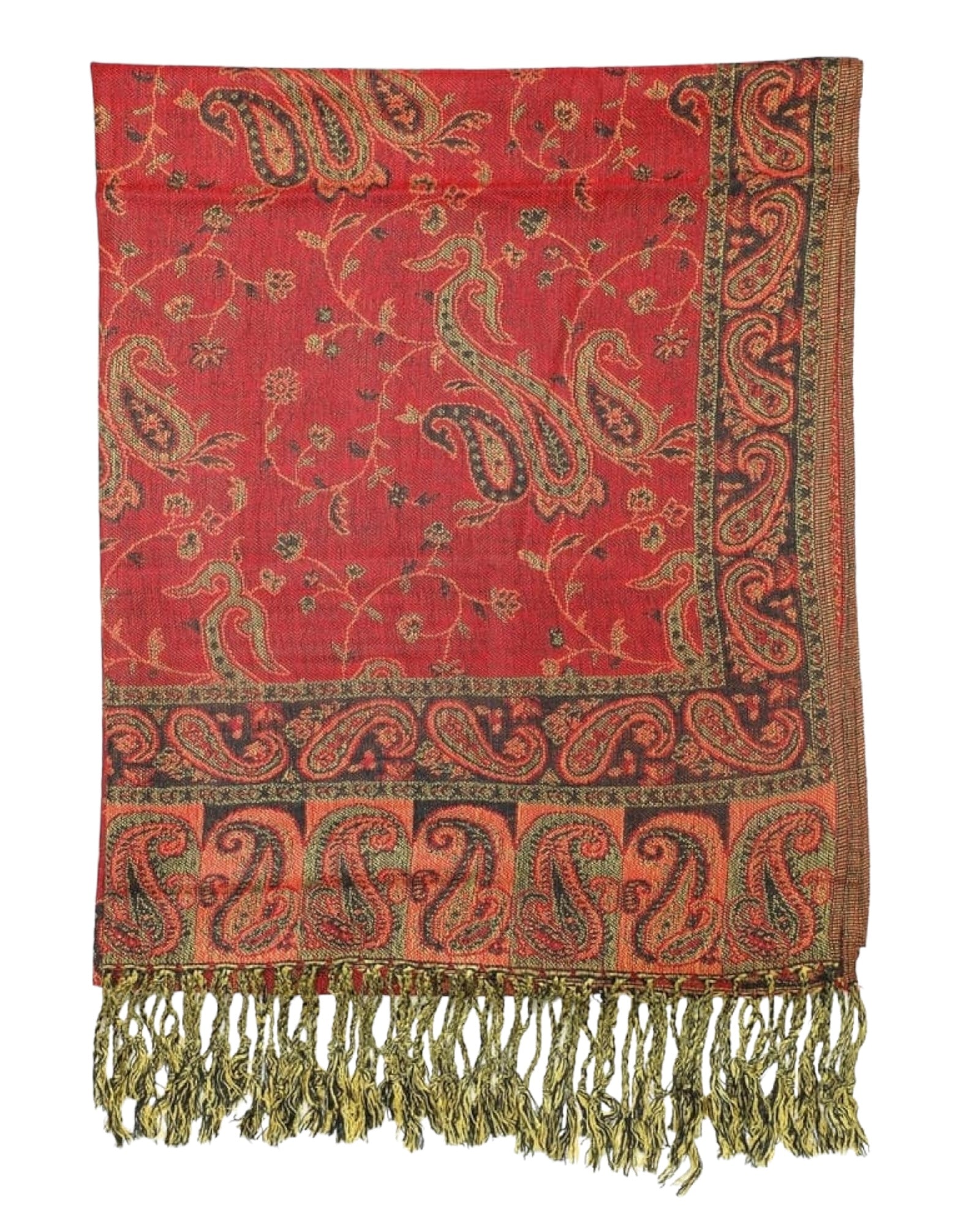 Pashmina reversible con estampado paisley en color rojo