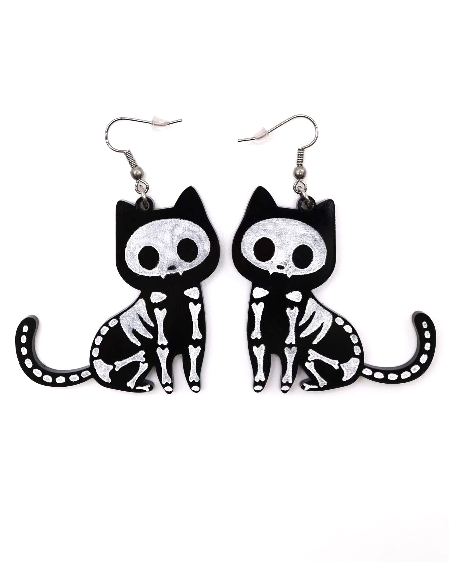 Boucles d'oreilles chat squelette