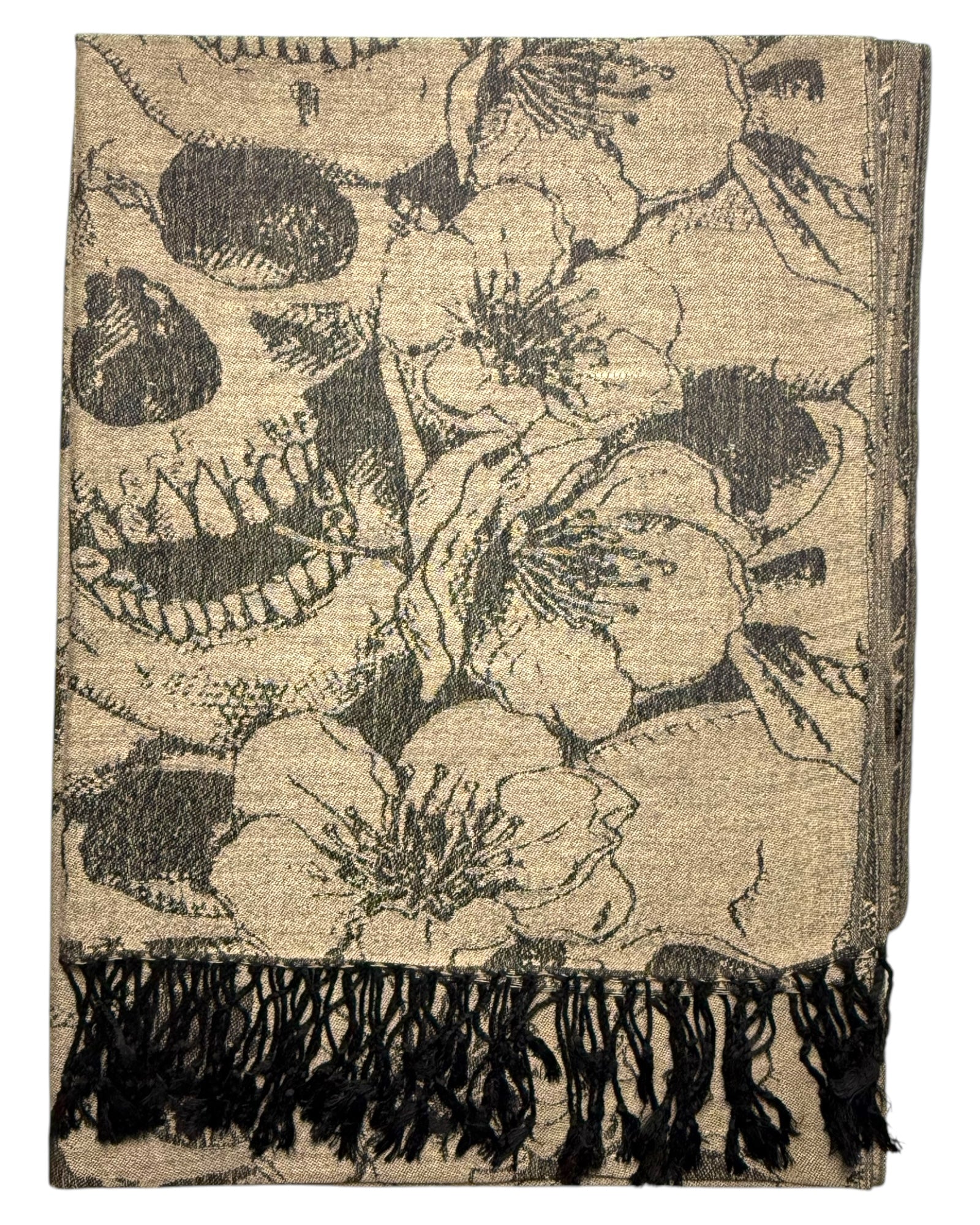 Beige Scarf with skull pattern on a white background Folded