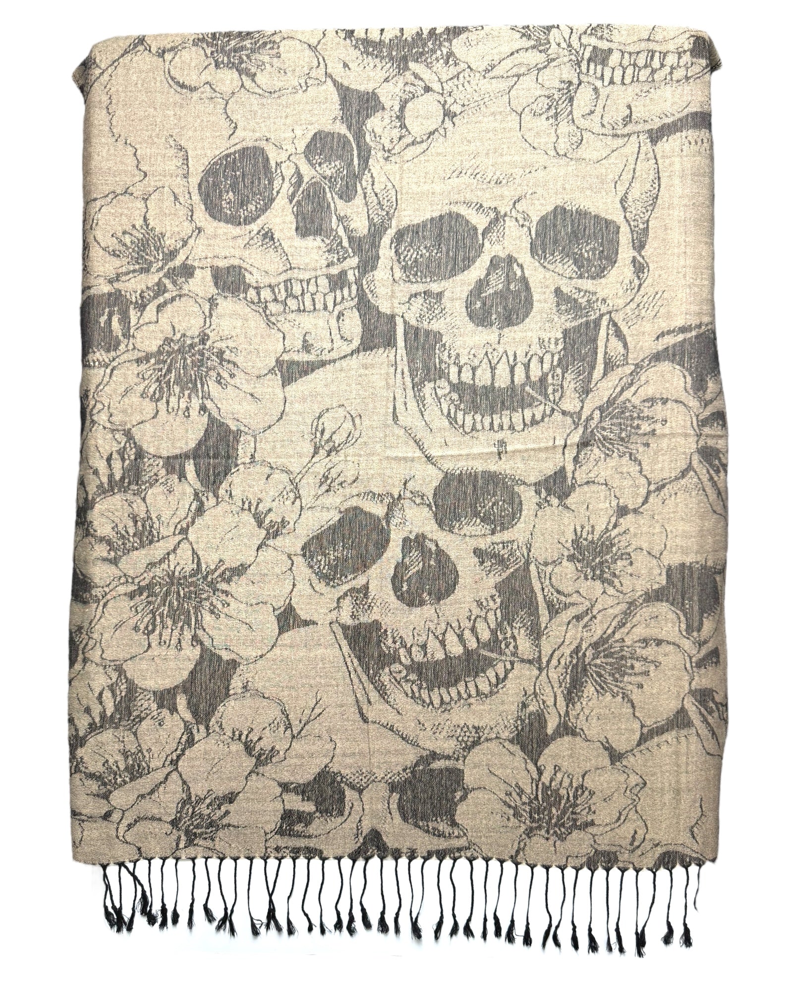 Beige Scarf with skull pattern on a white background