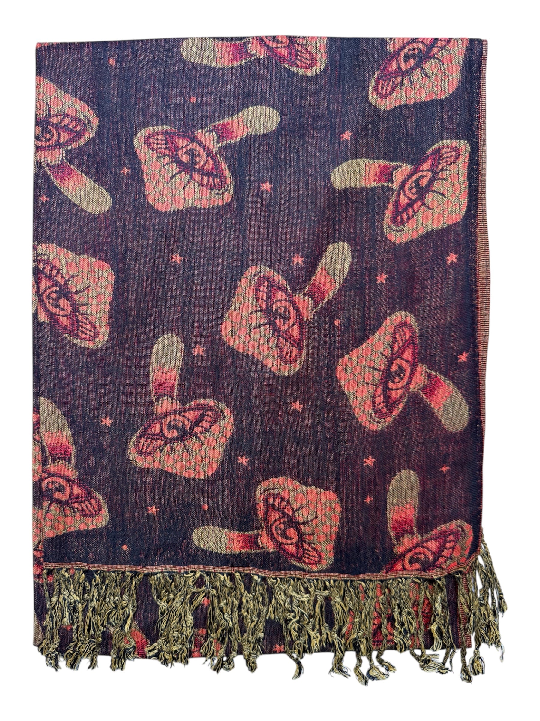 Black & Orange Reversible Mushroom Eyes Rave Pashmina