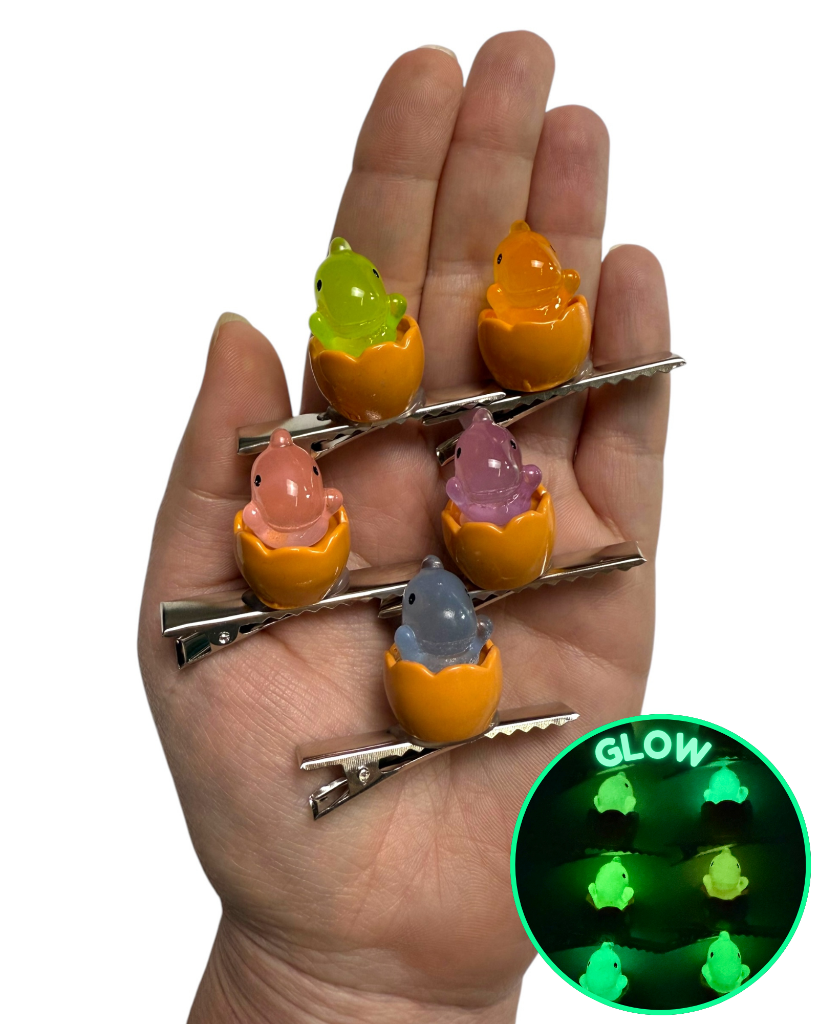 Glow In The Dark Assorted Dino Egg Clips 5-PC Set