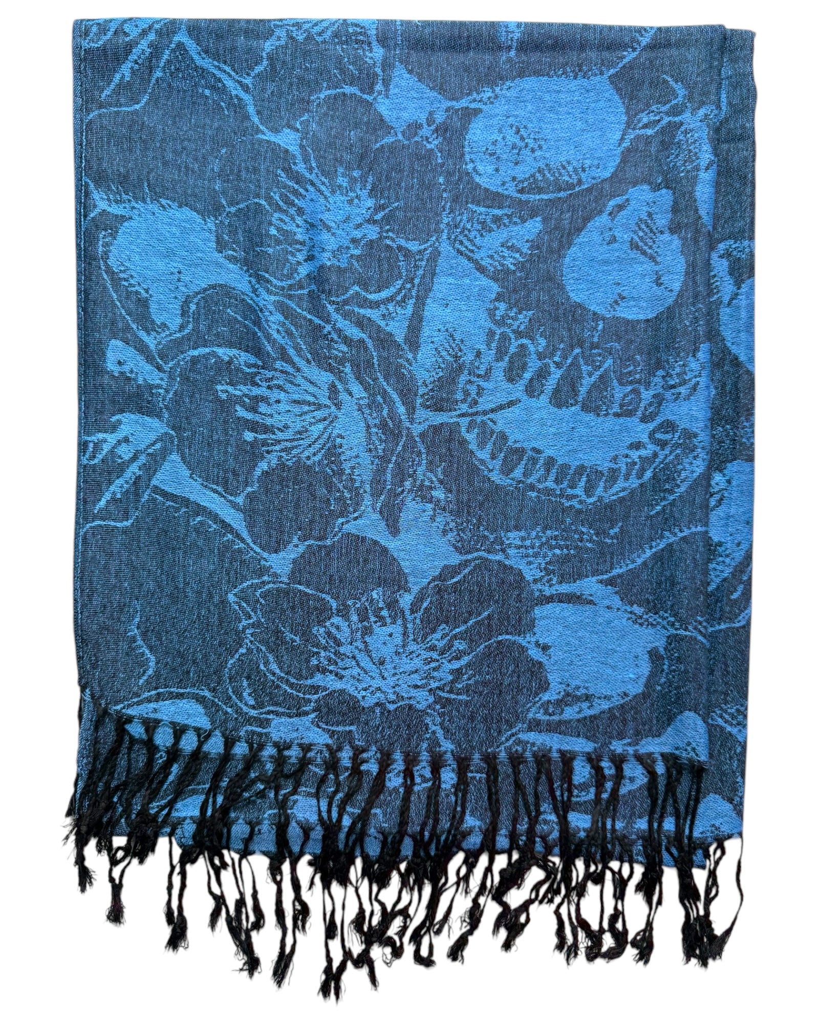 Pashmina réversible bleu électrique et noir à motif crâne rave