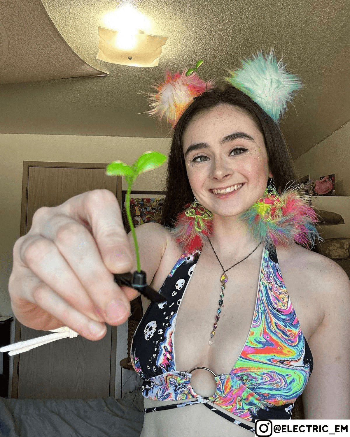 Electric_Em with Skittles Space Bunz & Mushroom Cutout Earrings