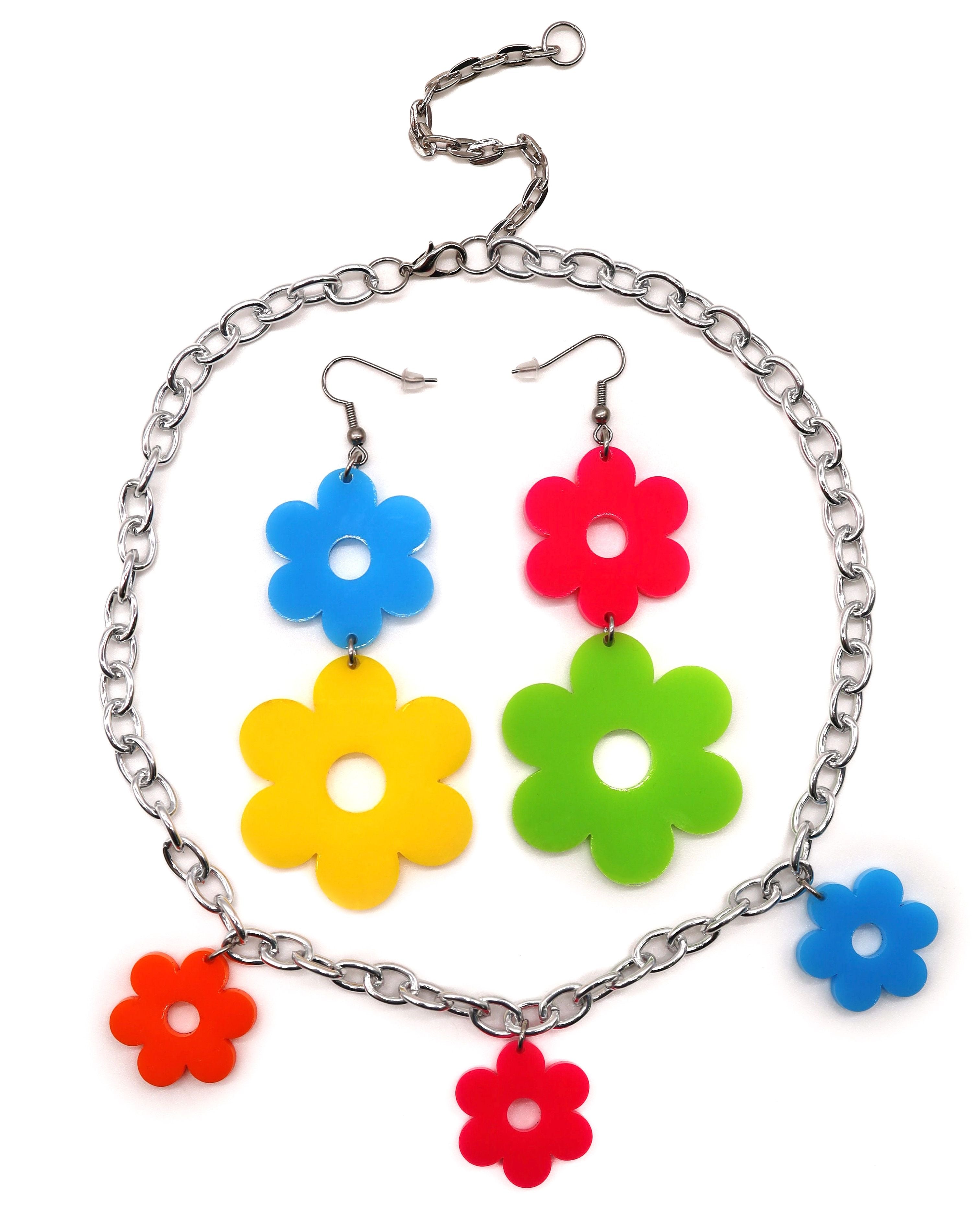 Flower Power Kandi Choker Necklace, Necklace, with Flower Power Kandi Earrings- One Stop Rave