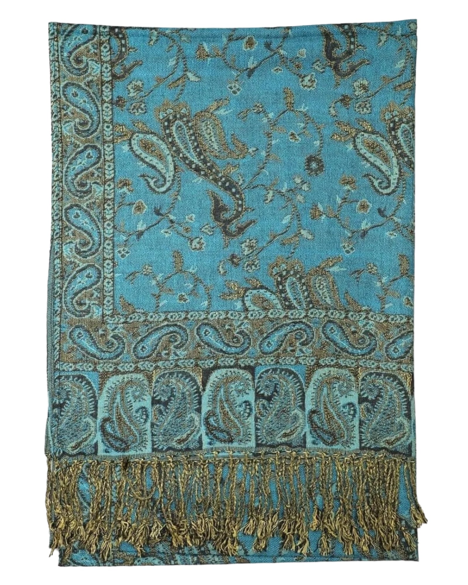 Folded over turquoise Reversible paisley rave pashmina