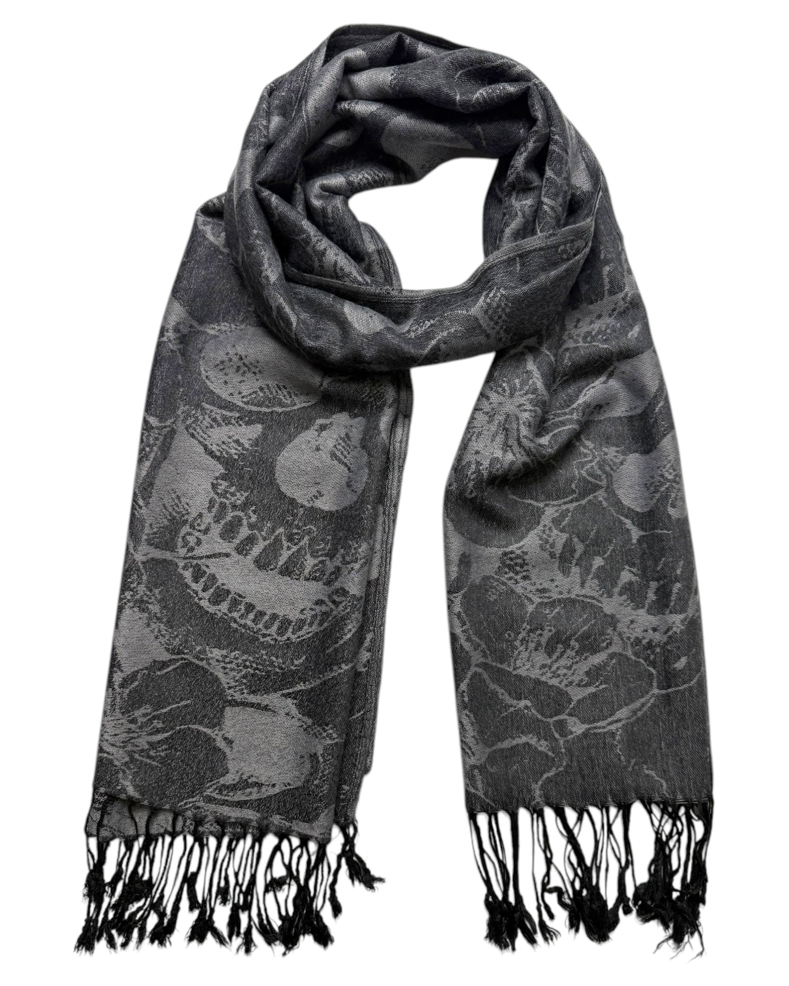 Grey & Black Reversible Skull Rave Pashmina