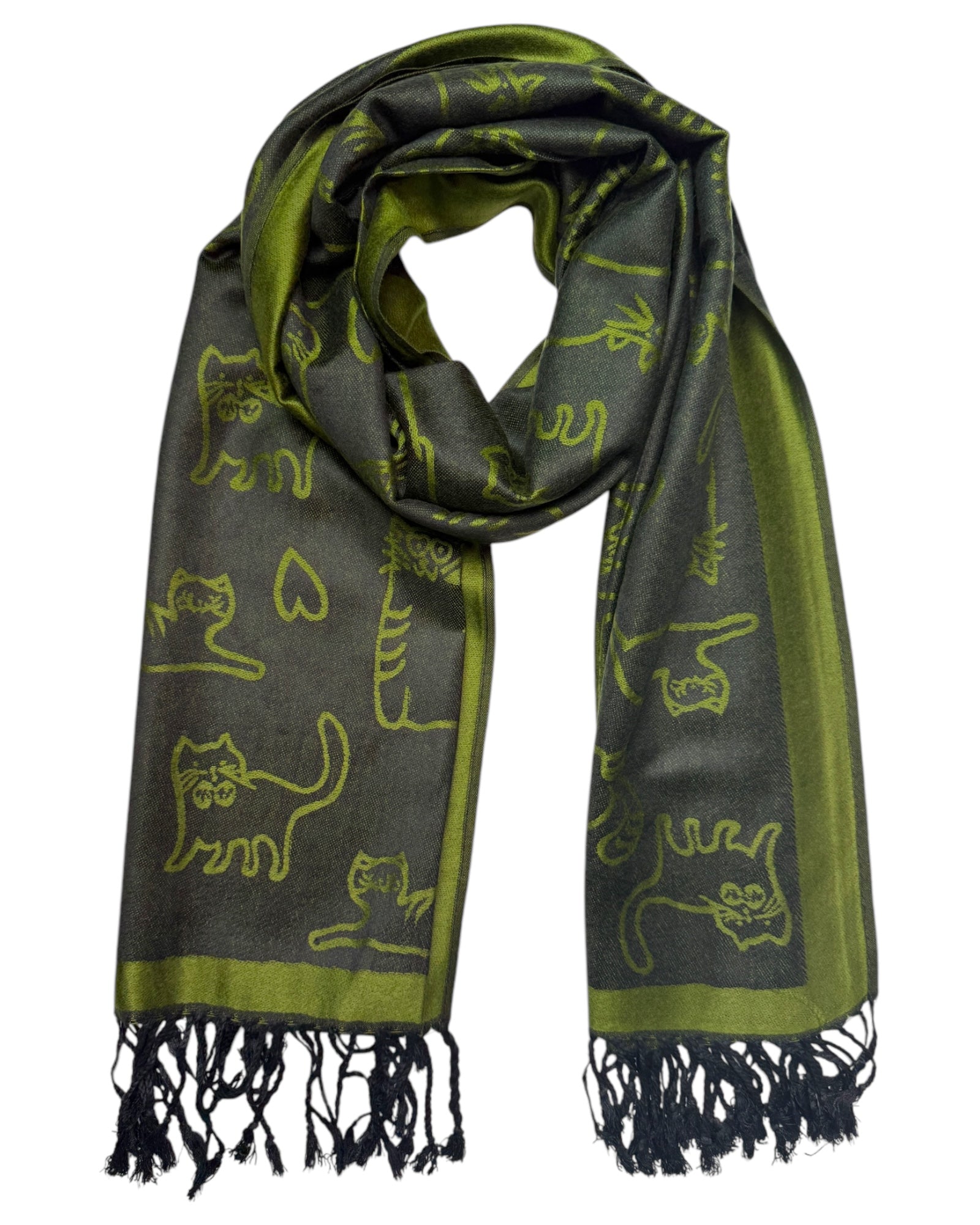 Green & Black Reversible Cat Rave Pashmina