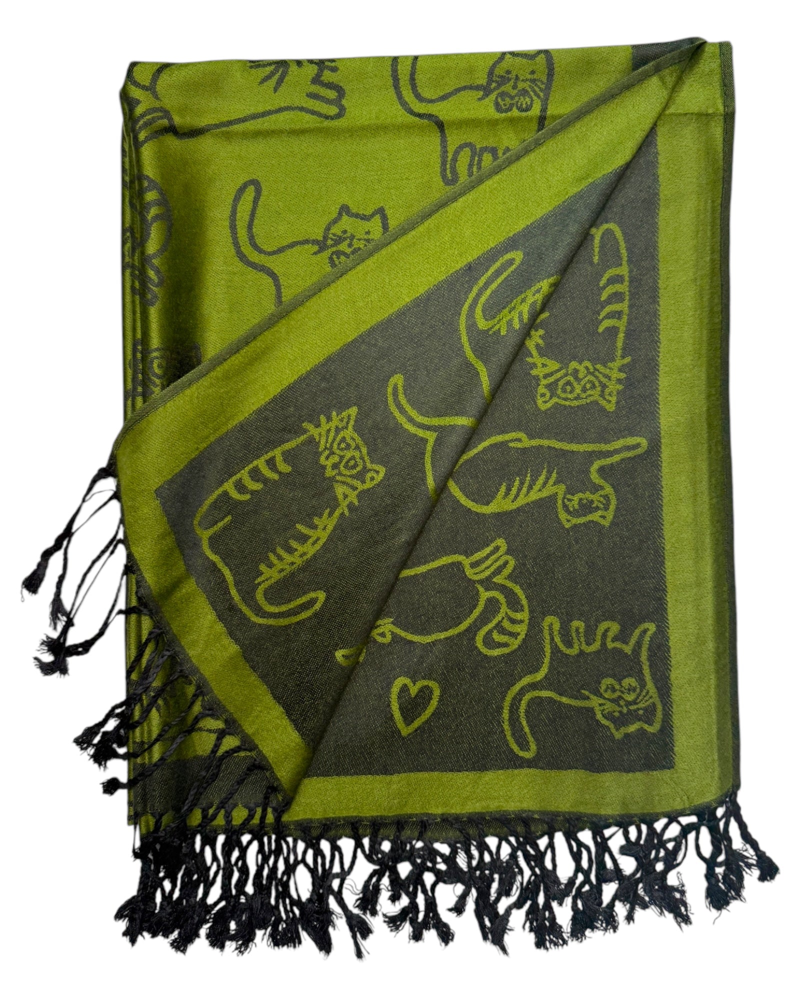 Green & Black Reversible Cat Rave Pashmina