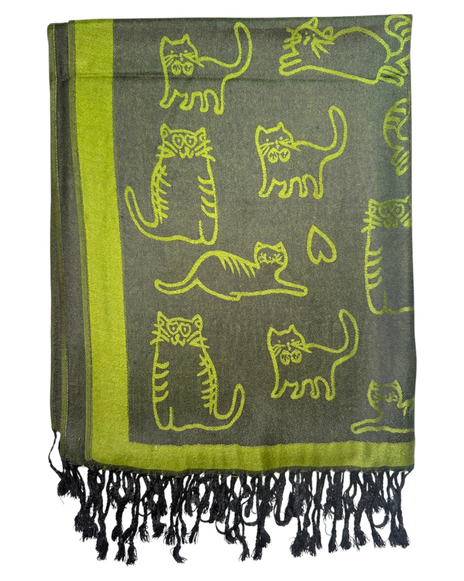 Green & Black Reversible Cat Rave Pashmina