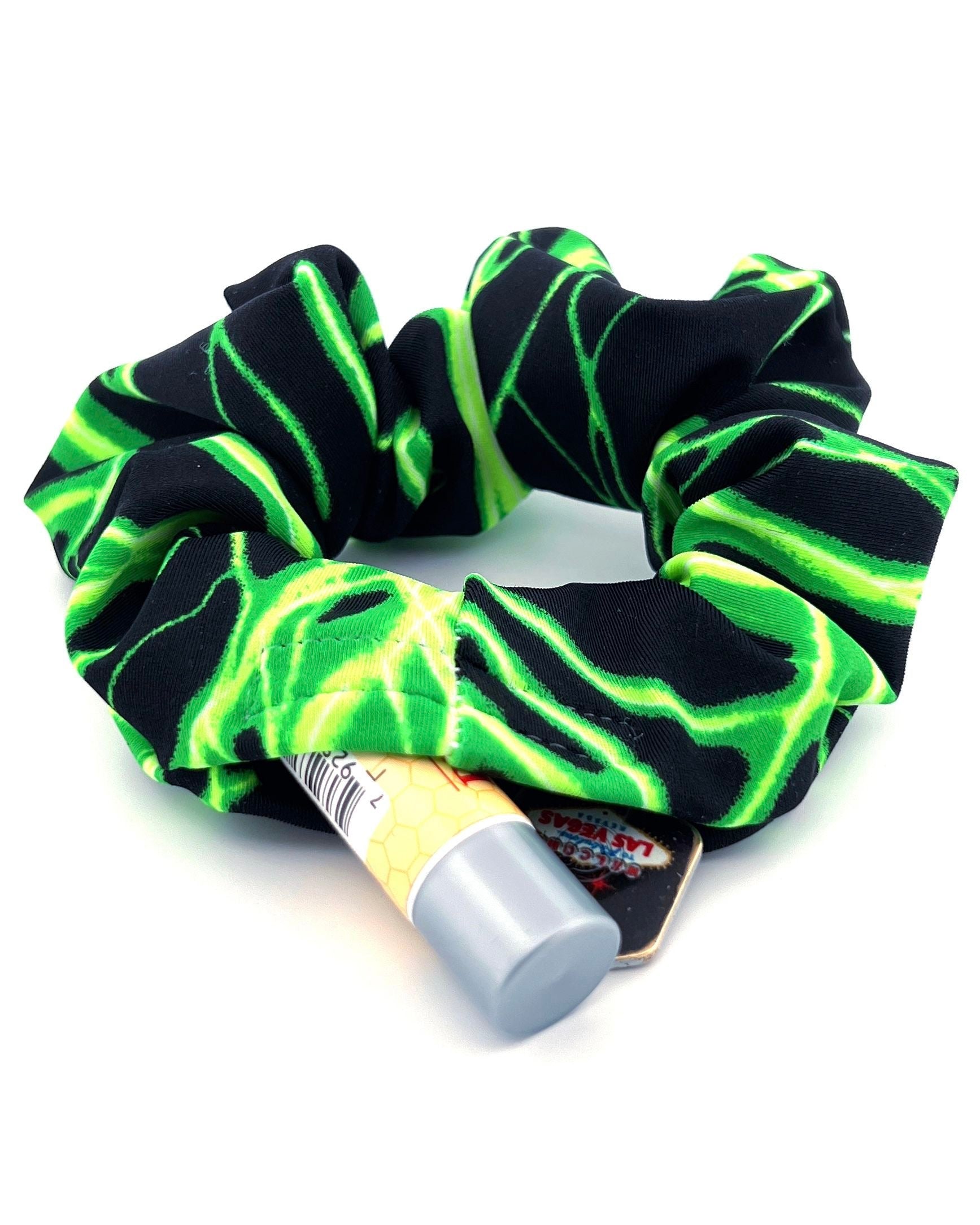 Green Surge Stash Scrunchie with Velcro Hidden Pocket - One Stop Rave