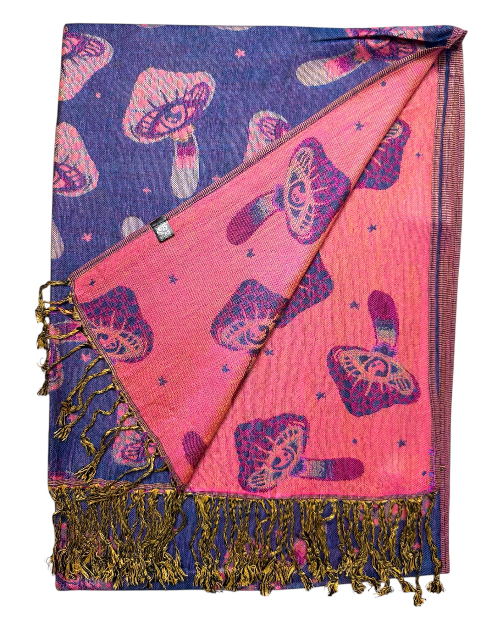 Blue & Pink Reversible Mushroom Eyes Rave Pashmina