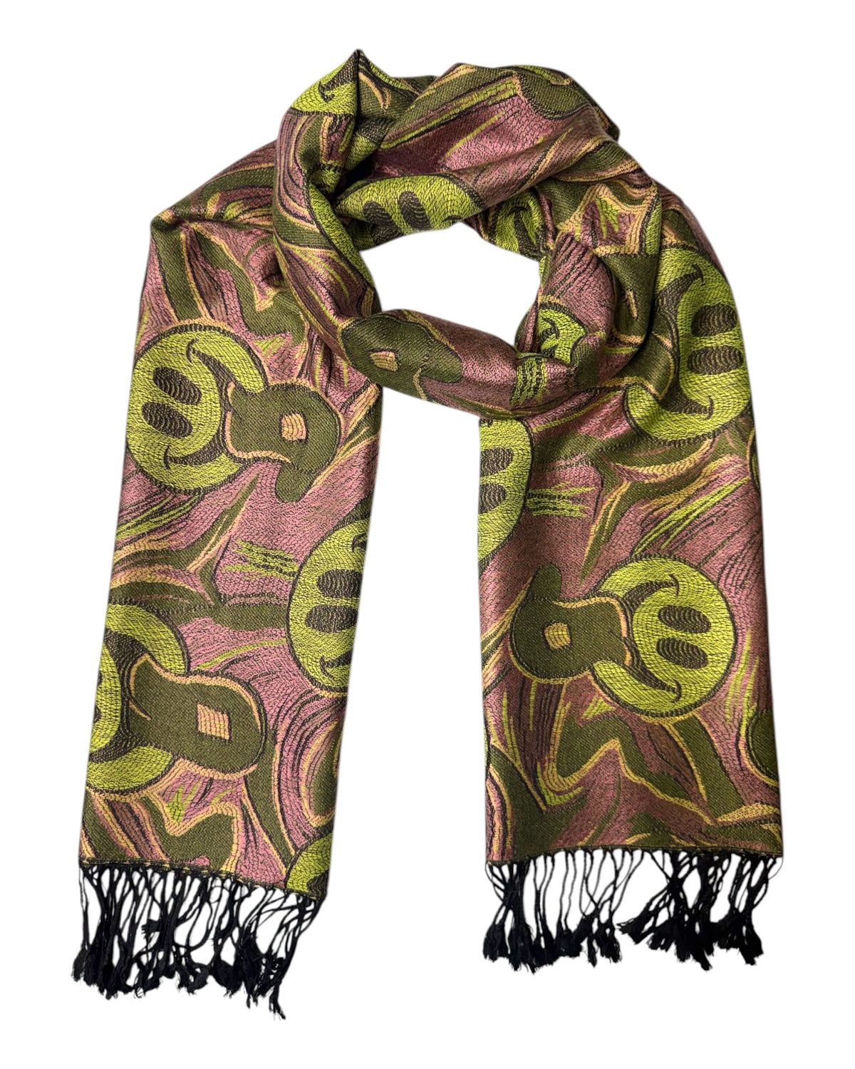Pink & Army Green Reversible Tripped Out Pashmina