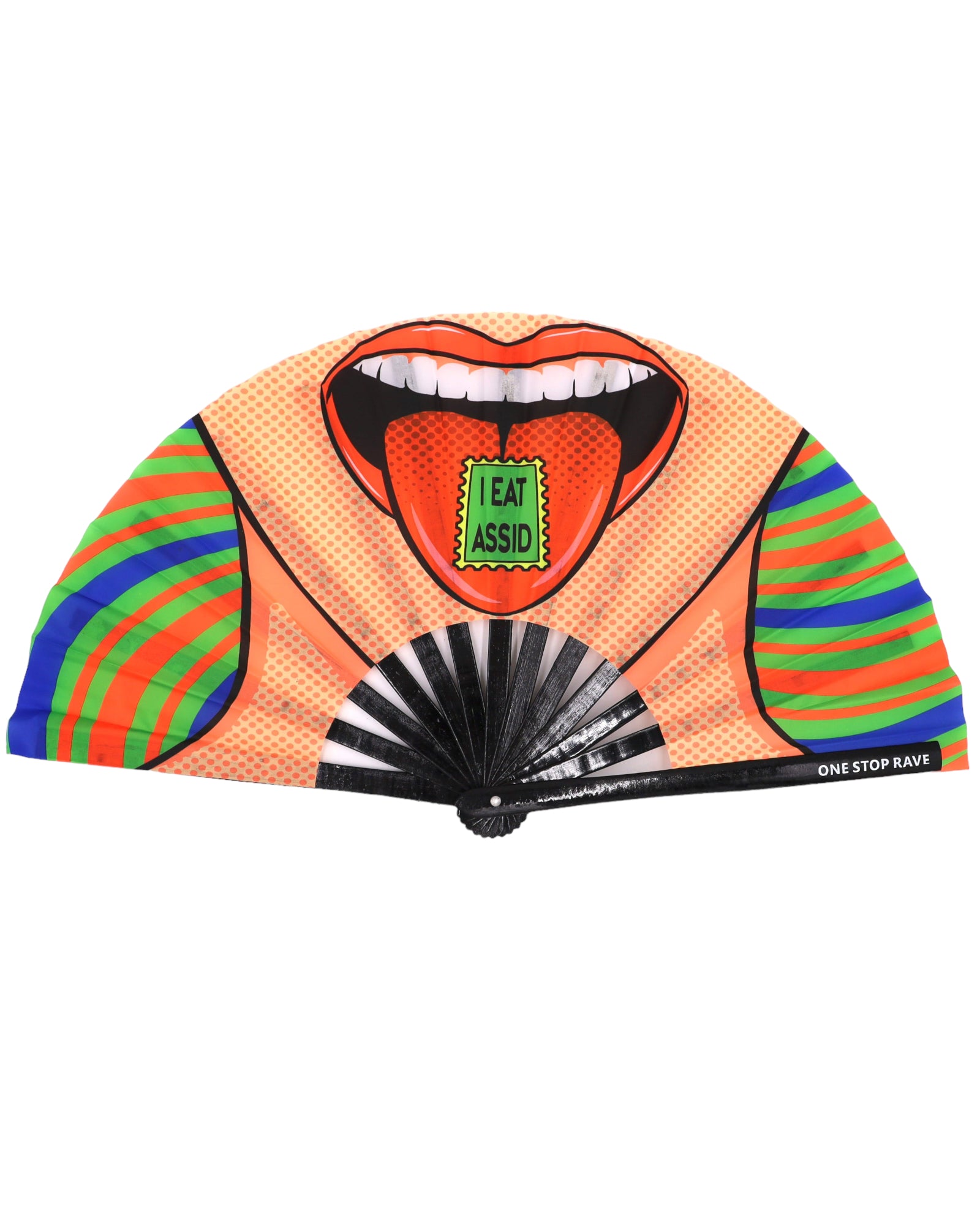 I Eat Assid hand fan held at EDC festival lifestyle photo