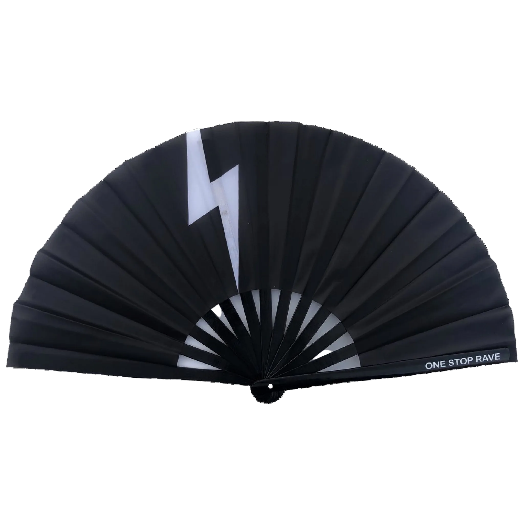 Lightning Bolt hand fan black white bolt design open view