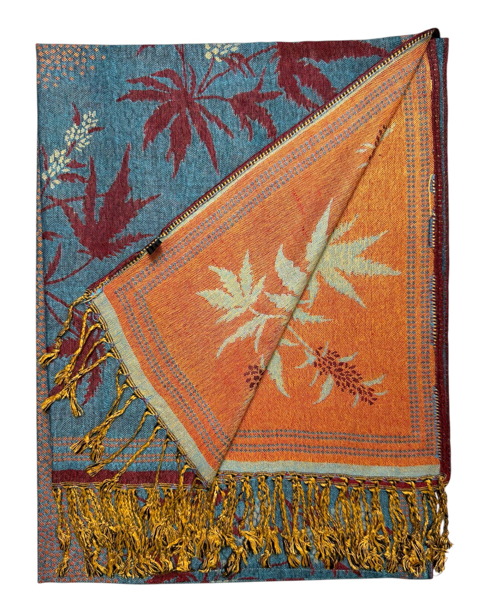 Reversible blue and orange pashmina