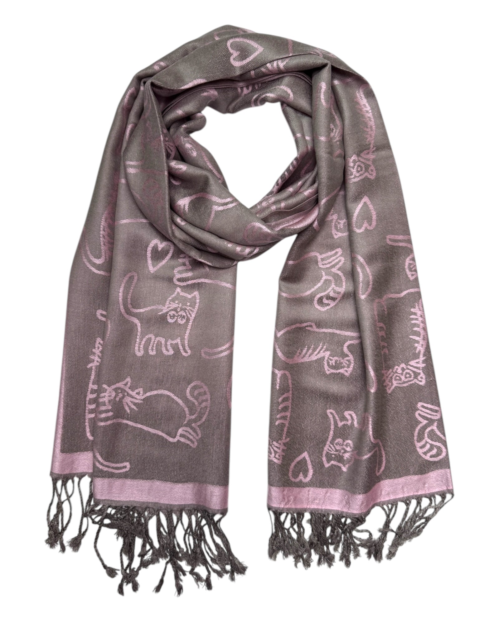 Pink & Grey Reversible Cat Rave Pashmina