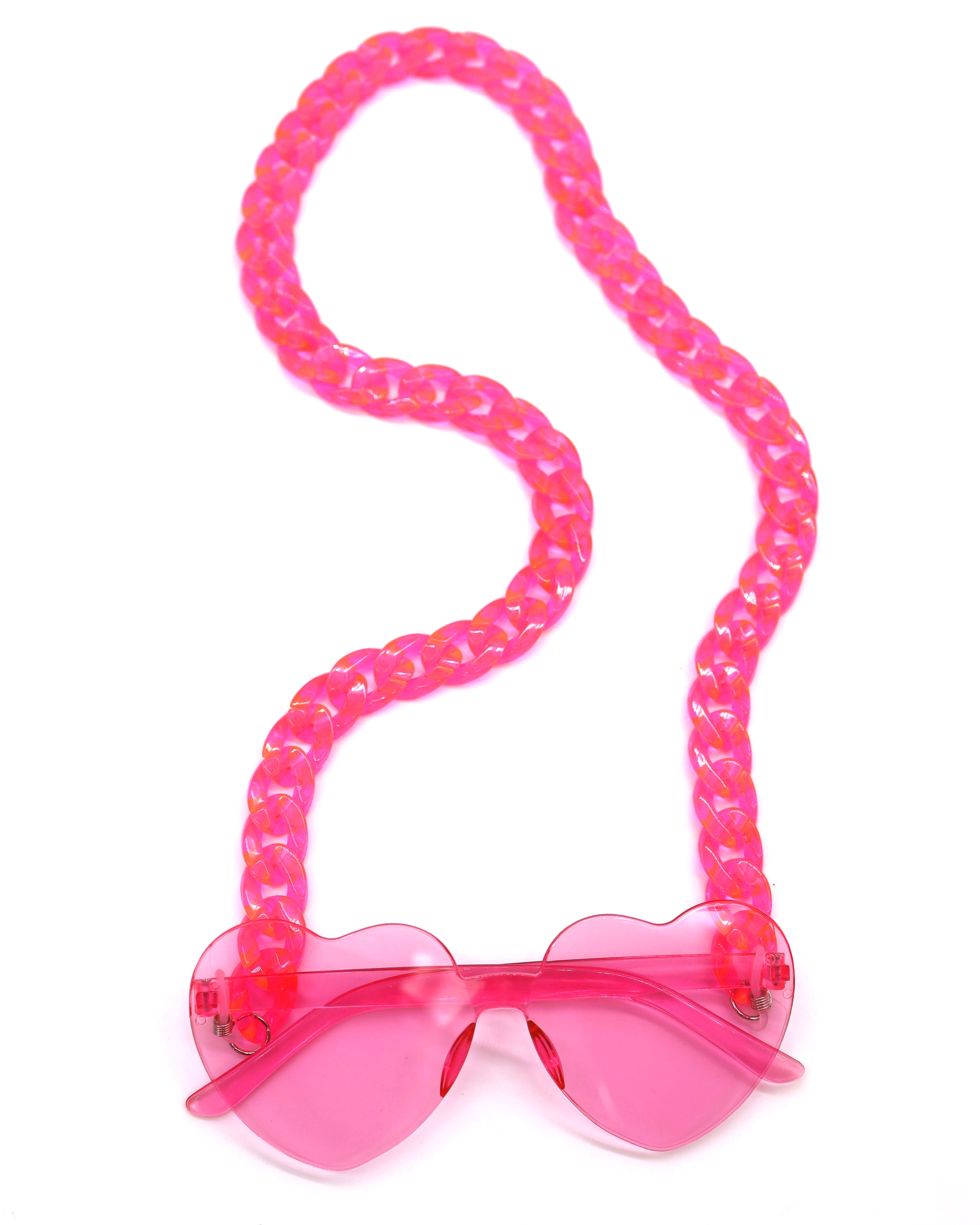 Pink heart sunglasses with matching pink removable acrylic chain