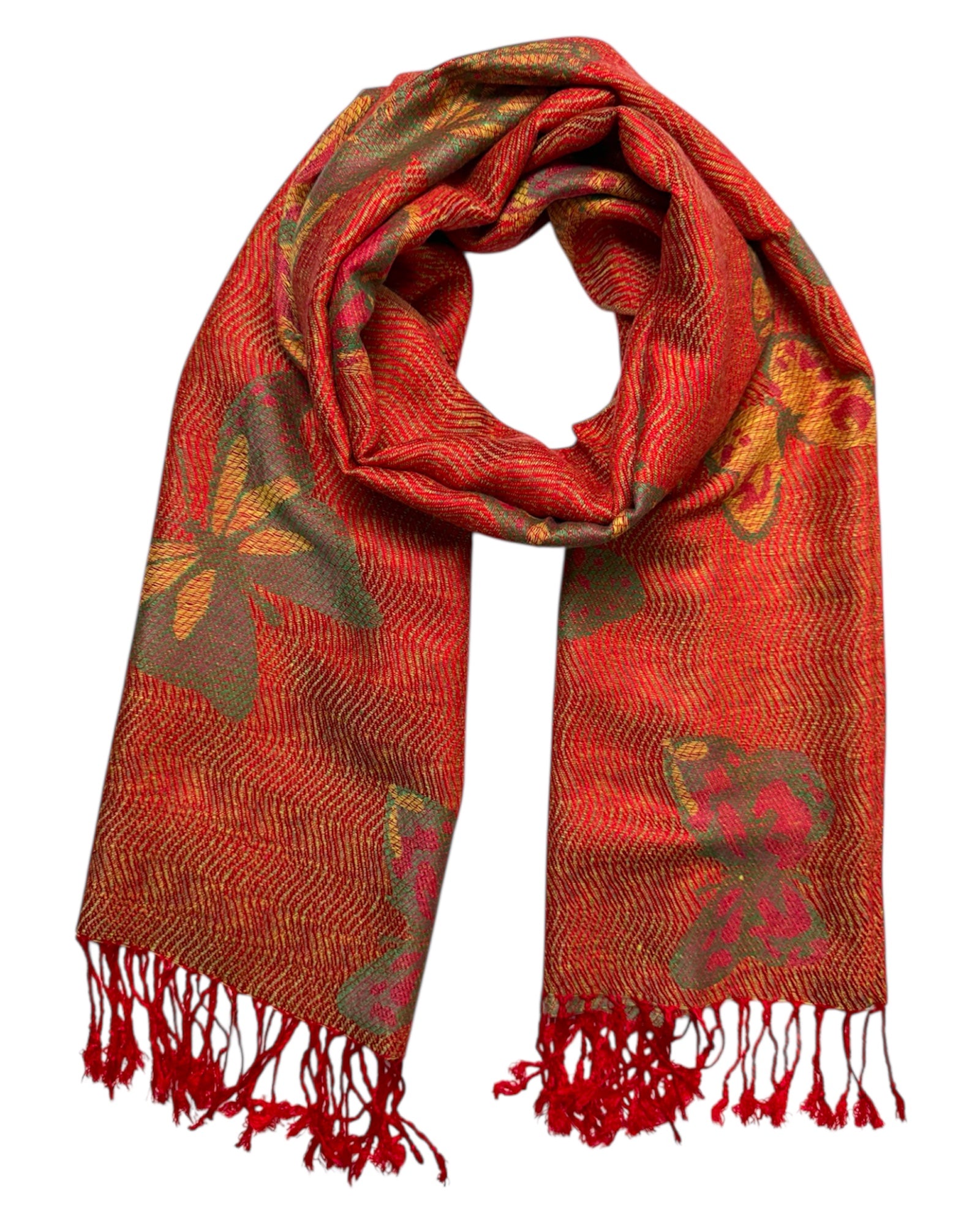 Red & Orange Butterfly print pashmina scarf