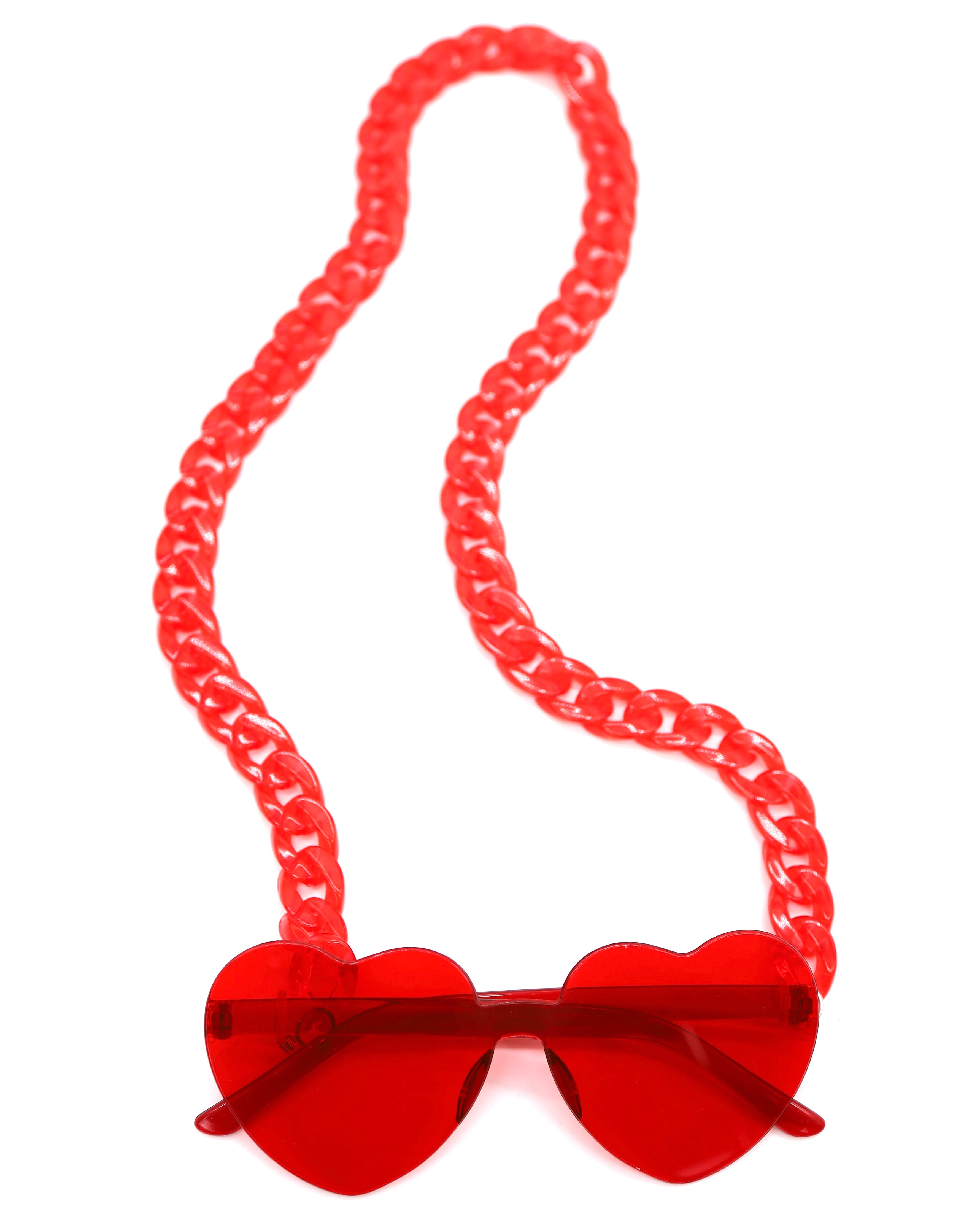 Red heart sunglasses with matching red removable acrylic chain