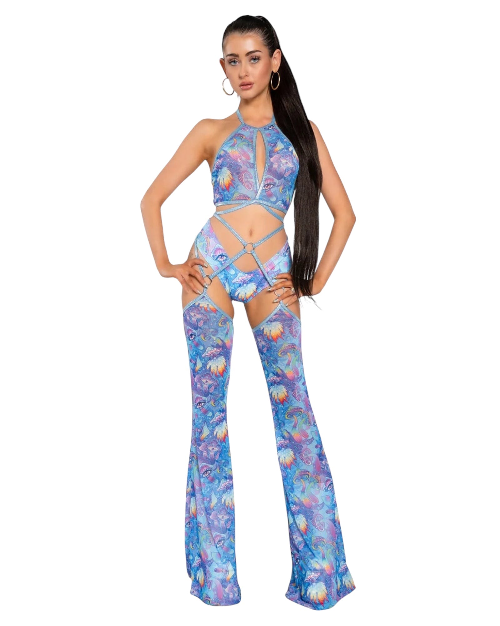 Shroomin Blue Mesh Wrap Halter Top