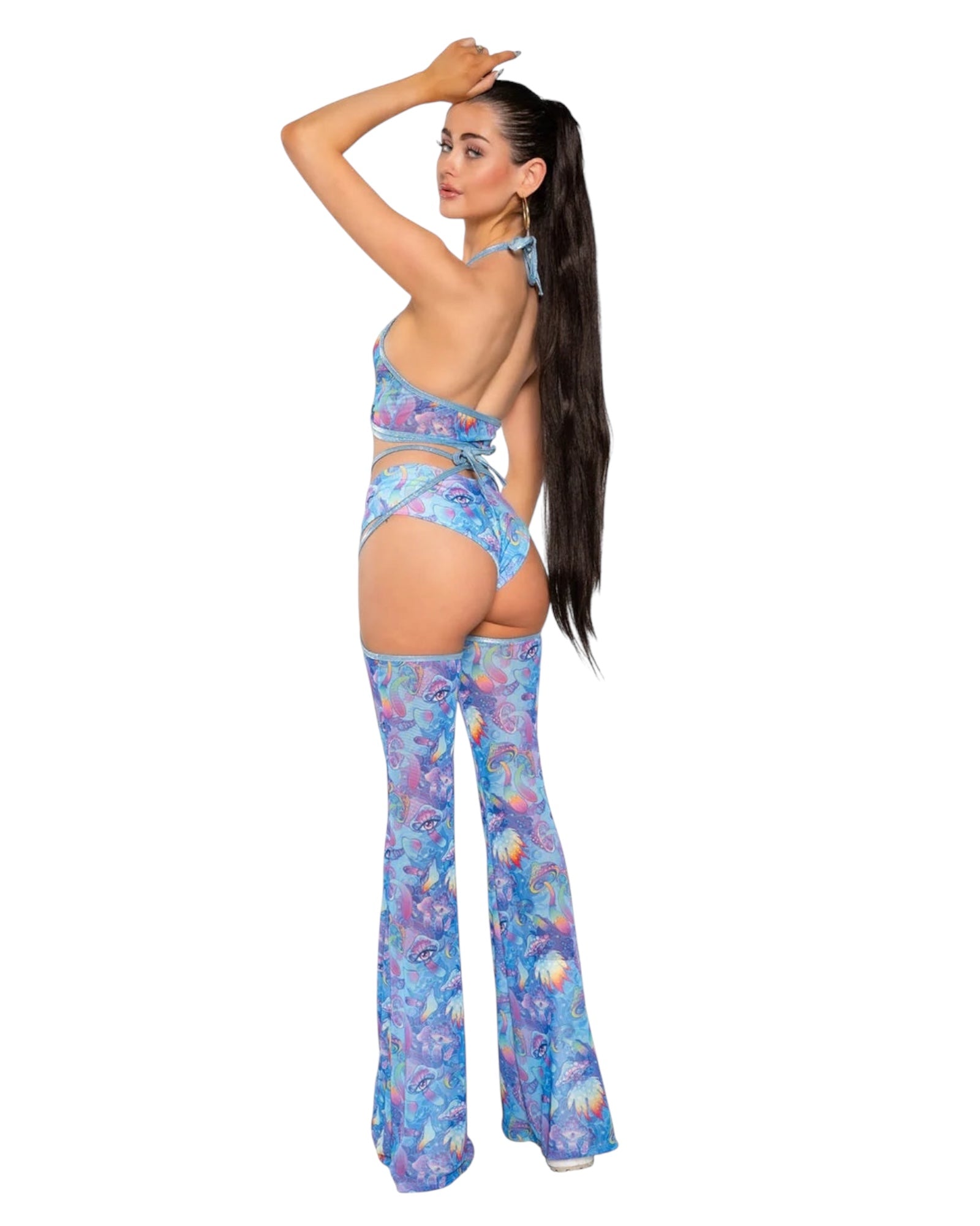 Shroomin Blue Mesh Wrap Halter Top