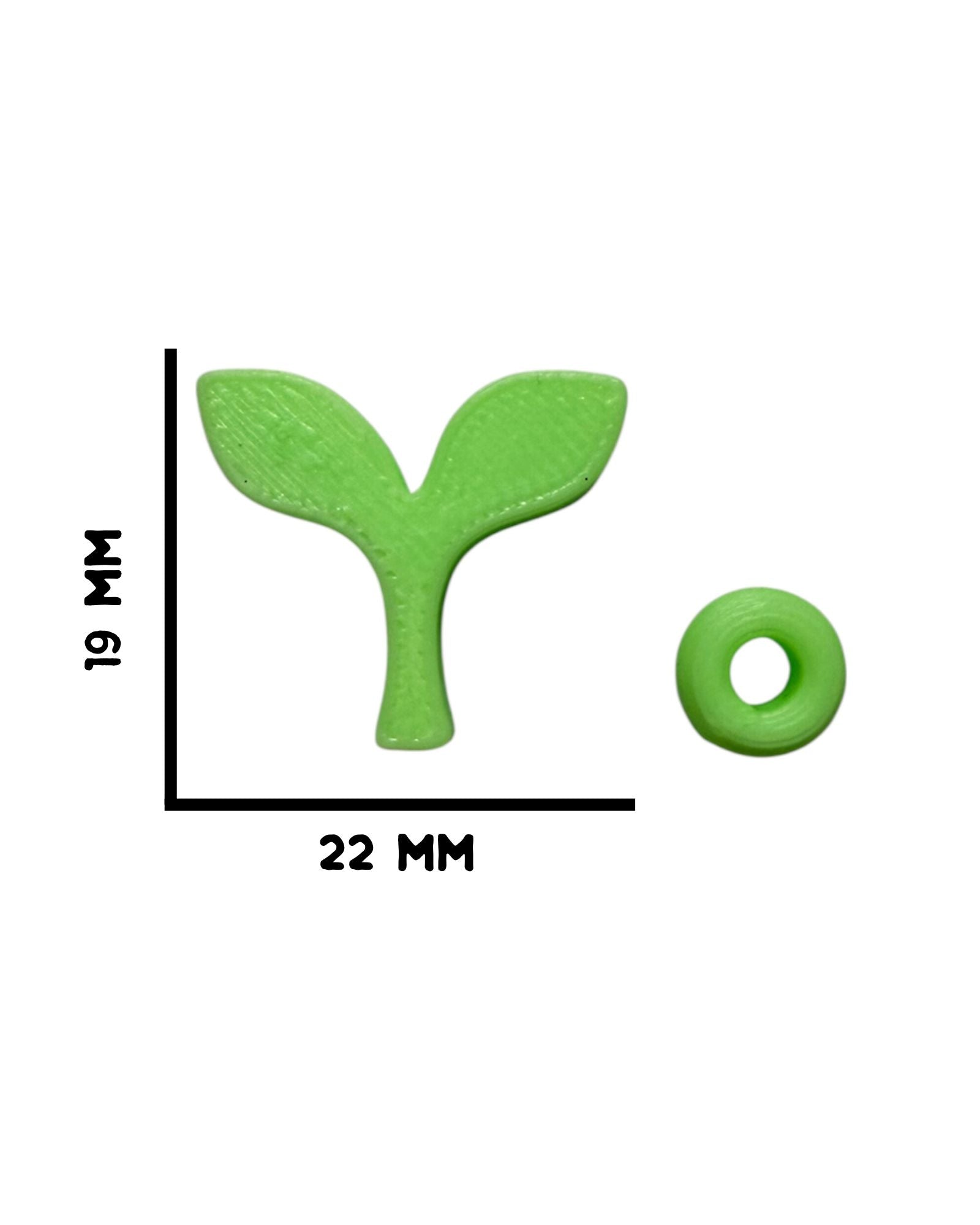 Single glow-in-the-dark sprout kandi bead with matching green spacer bead to display size comparison.