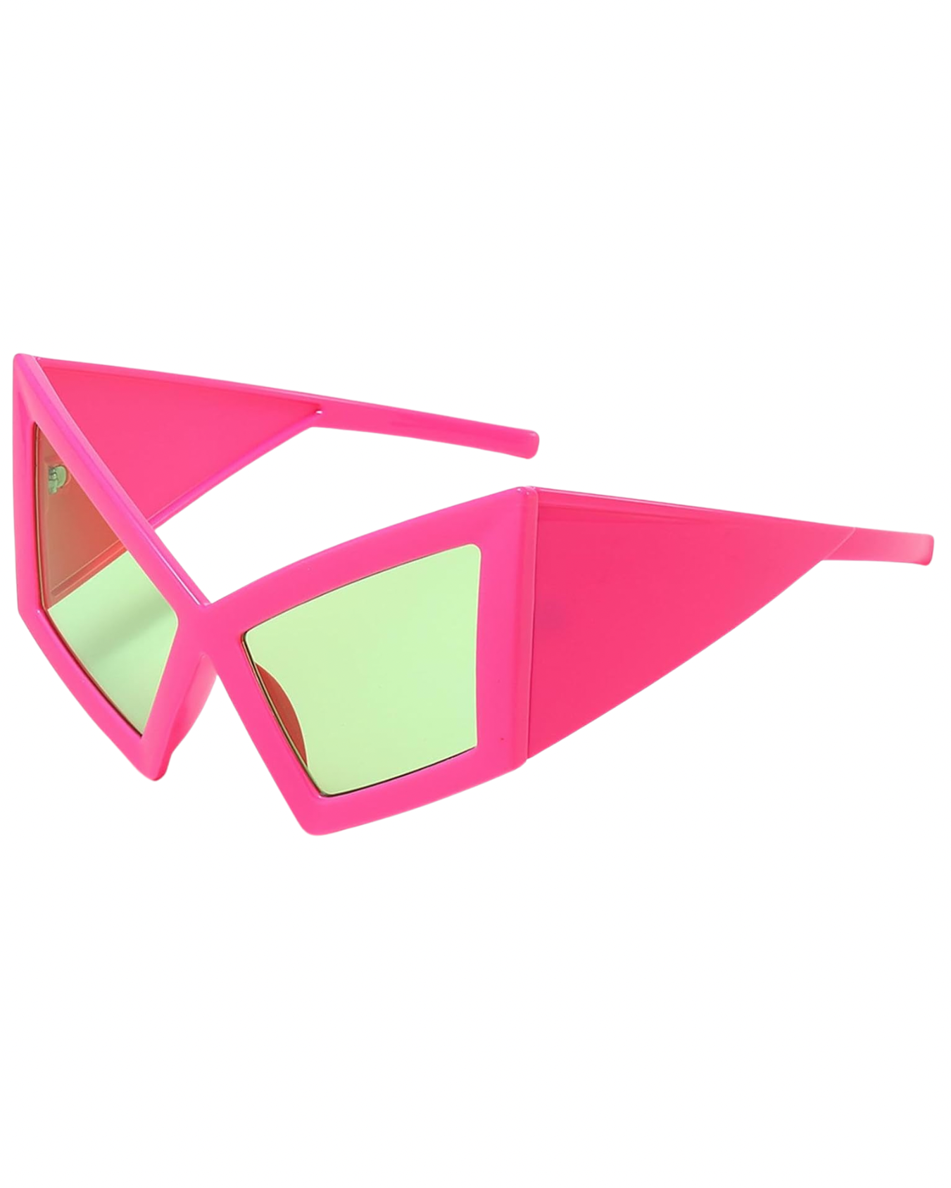 he Party is Here Sunglasses in pink โ bold neon angular rave sunglasses on a white background