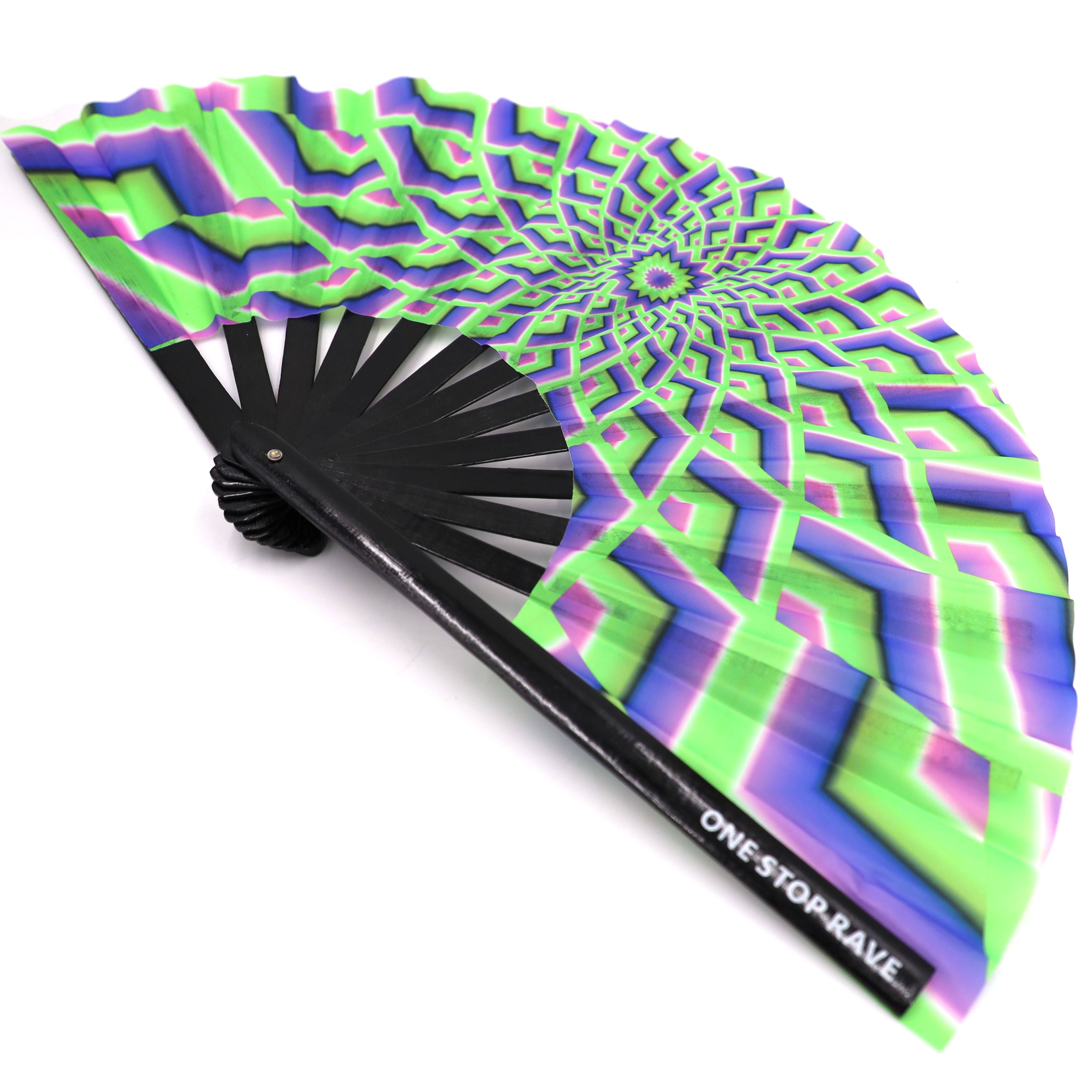 Third Eye hand fan angled view geometric mandala pattern