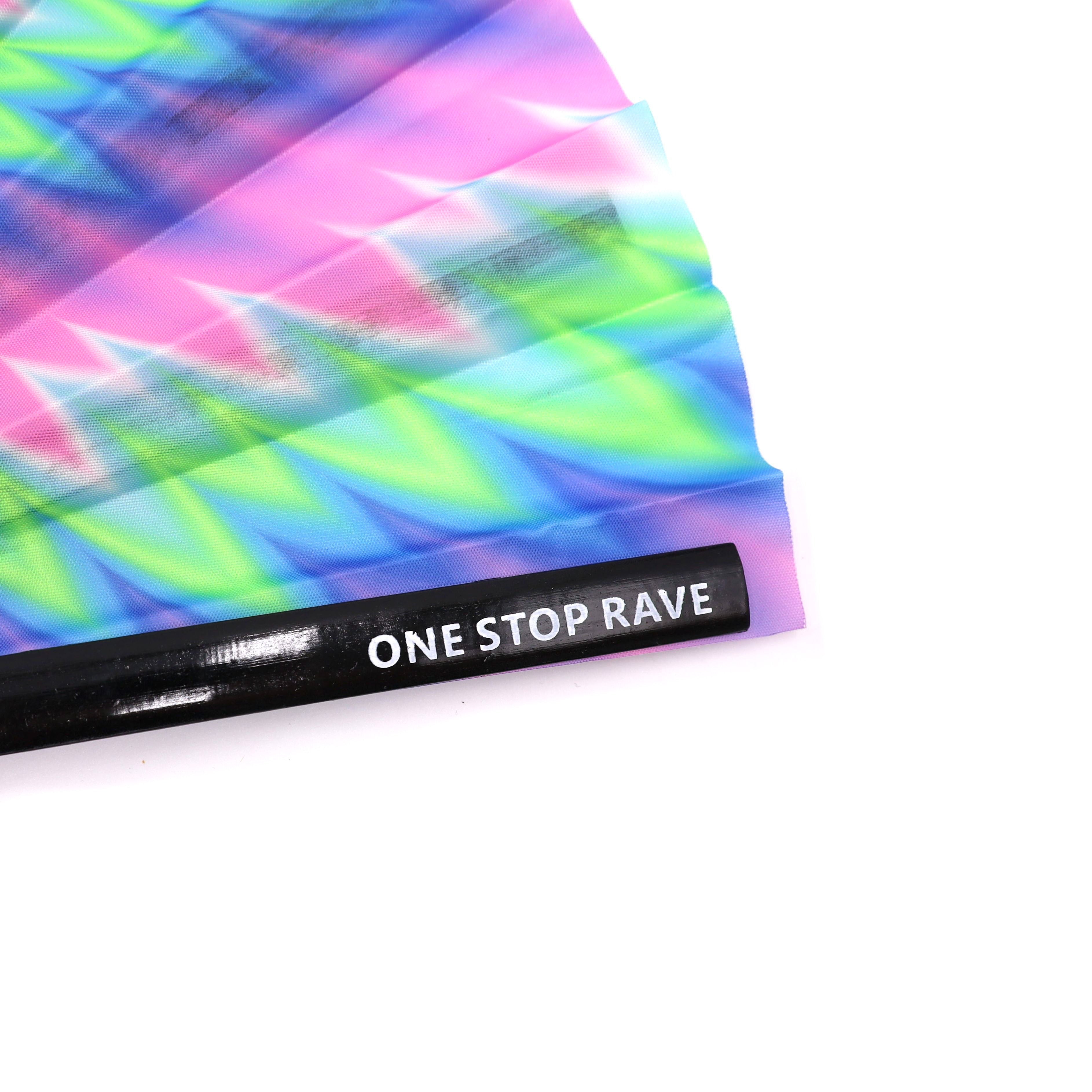 Vortex hand fan detail close up of rib with one stop rave painted on it.