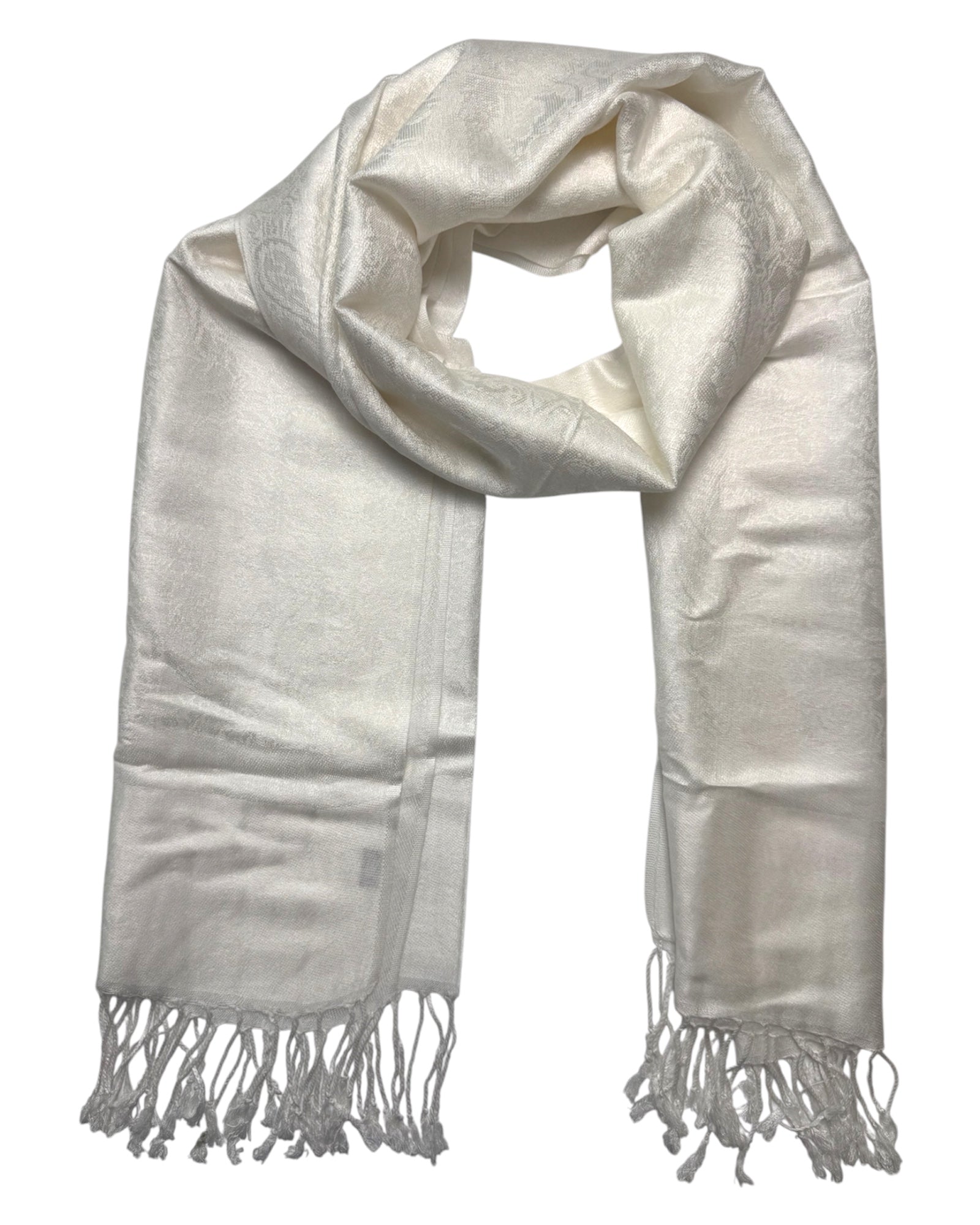 White scarf with fringes on a white background