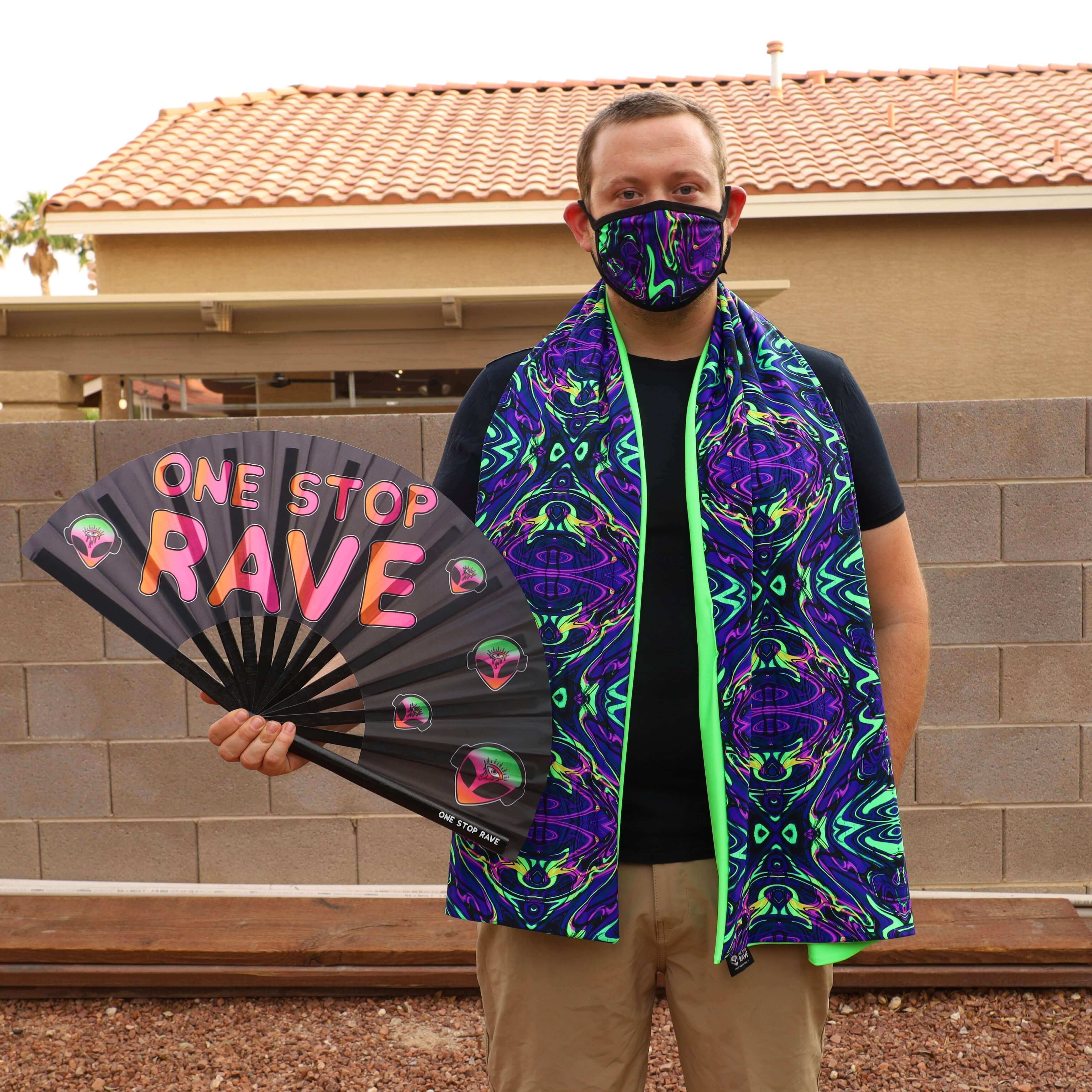 Model With Acid Melt UV Pashmina and One Stop Rave Hand Fan